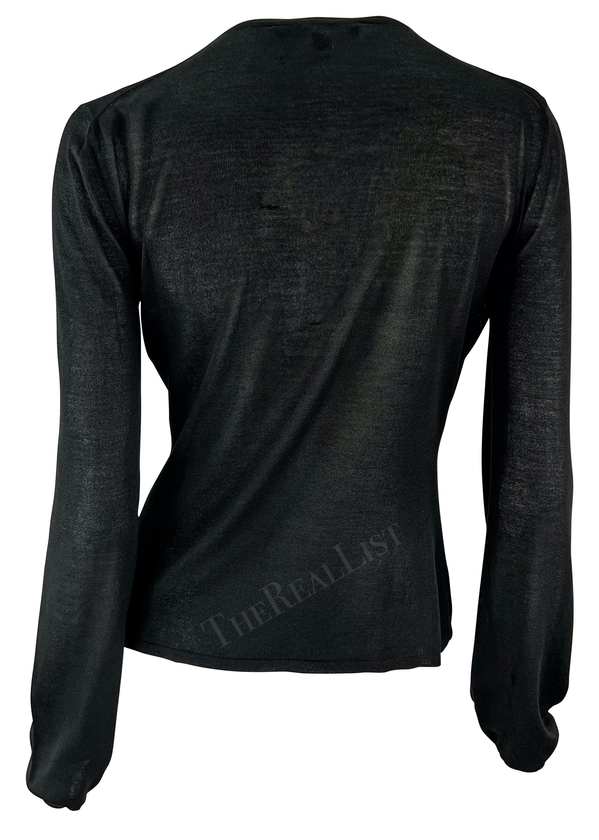 F/W 1999 Gucci by Tom Ford Runway Black Leather Flower Plunge Sheer Knit Top For Sale 5