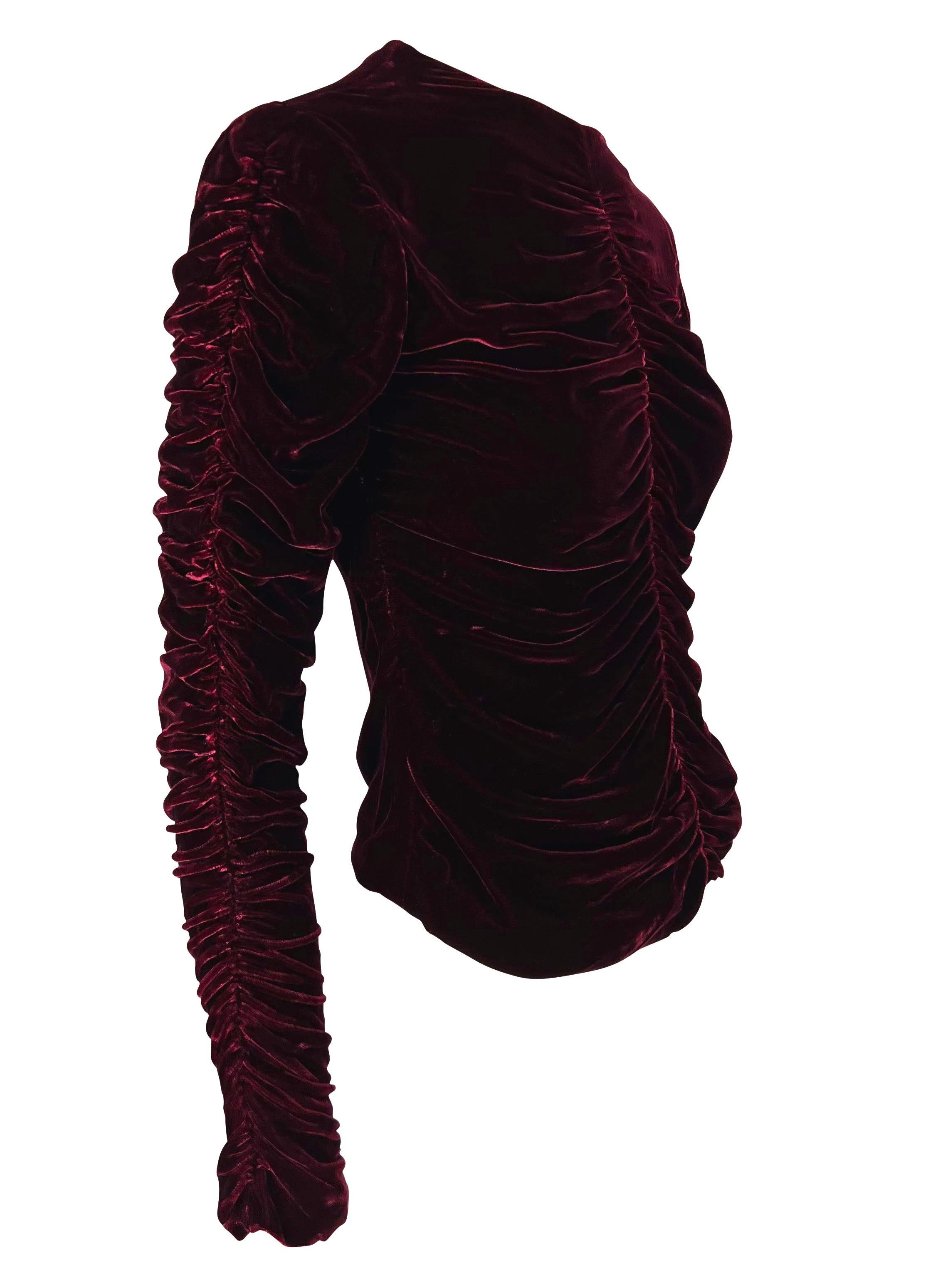 F/W 1999 Gucci by Tom Ford Runway Burgundy Ruched Velvet Blouse For Sale 2