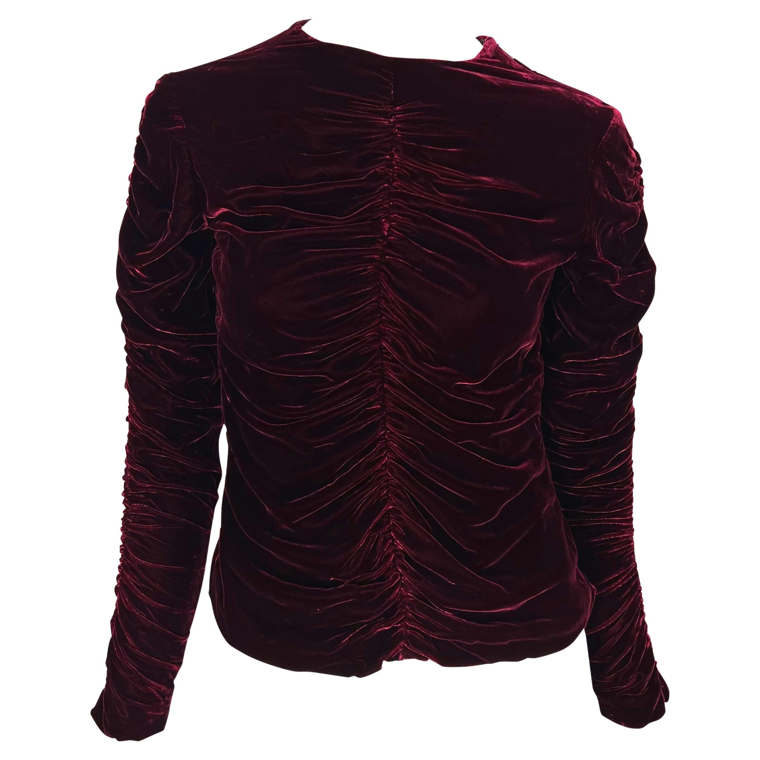 F/W 1999 Gucci by Tom Ford Runway Burgundy Ruched Velvet Blouse For Sale