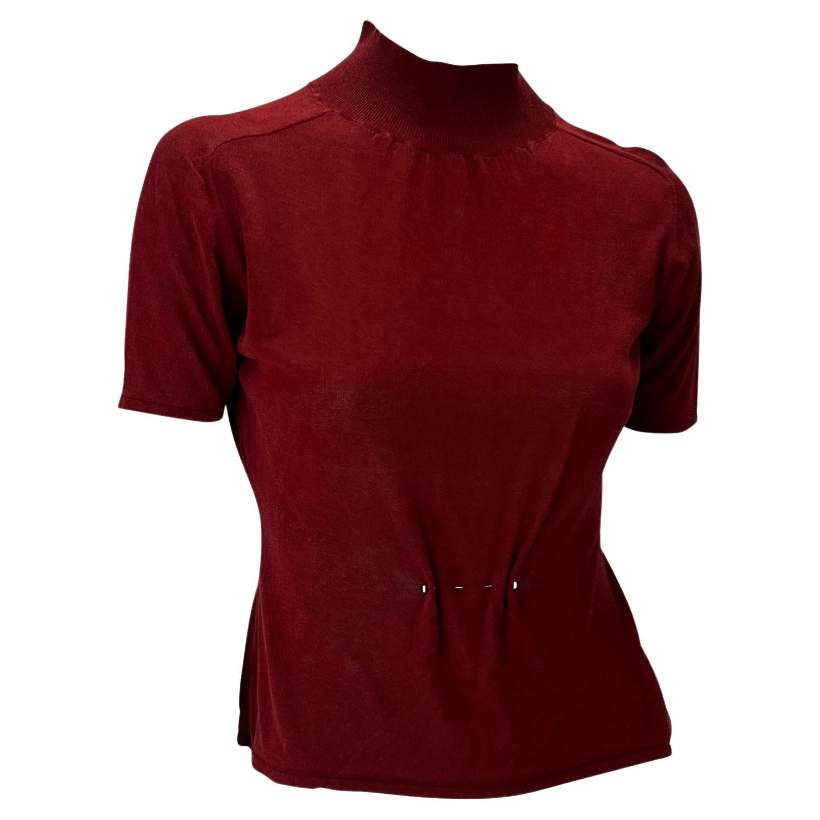 F/W 1999 Gucci by Tom Ford Runway G Pin Sheer Mock Neck Top Maroon In Good Condition For Sale In West Hollywood, CA