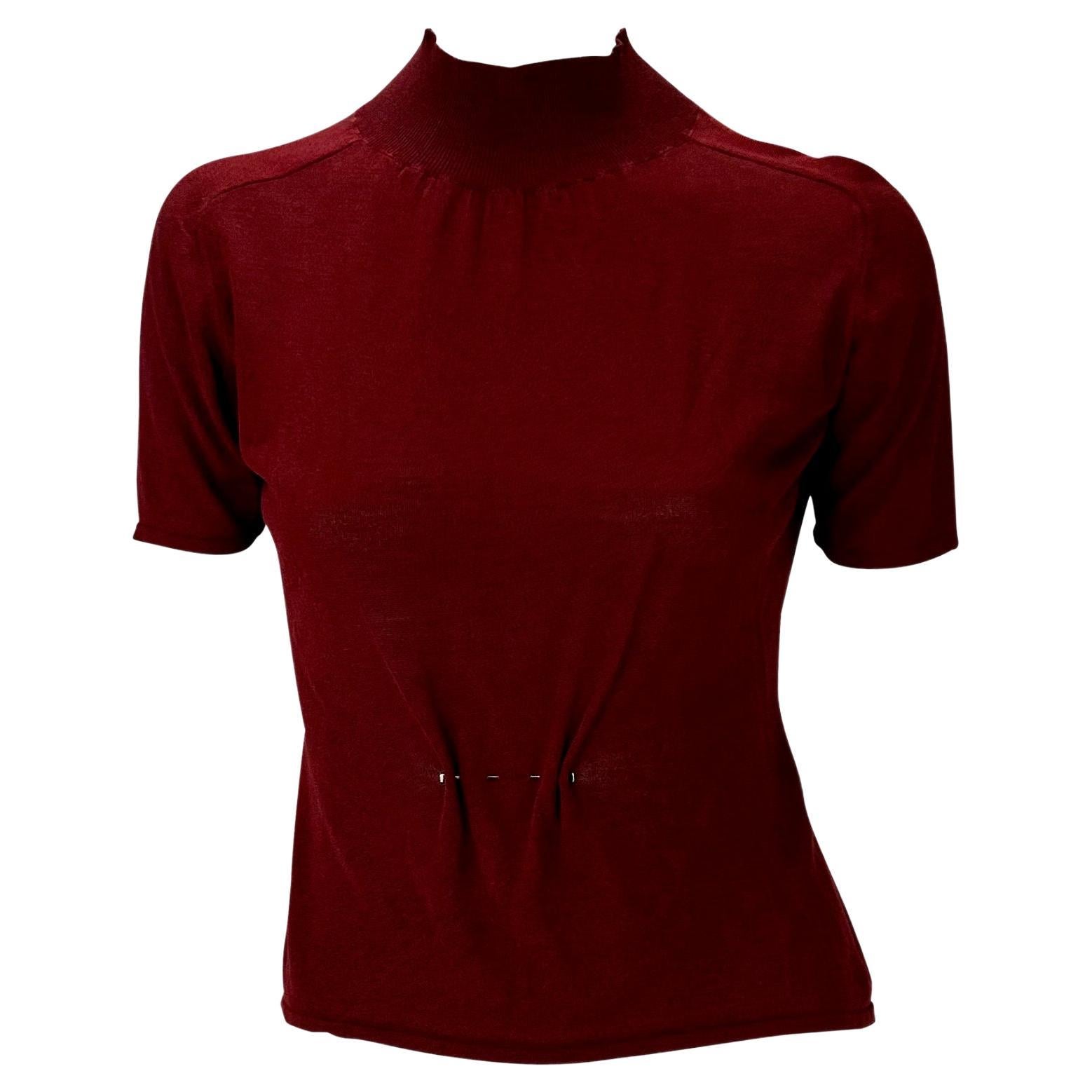 Women's F/W 1999 Gucci by Tom Ford Runway G Pin Sheer Mock Neck Top Maroon For Sale