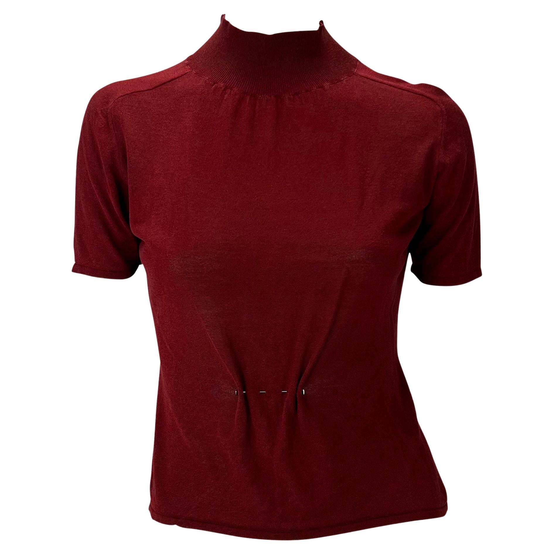 F/W 1999 Gucci by Tom Ford Runway G Pin Sheer Mock Neck Top Maroon For Sale