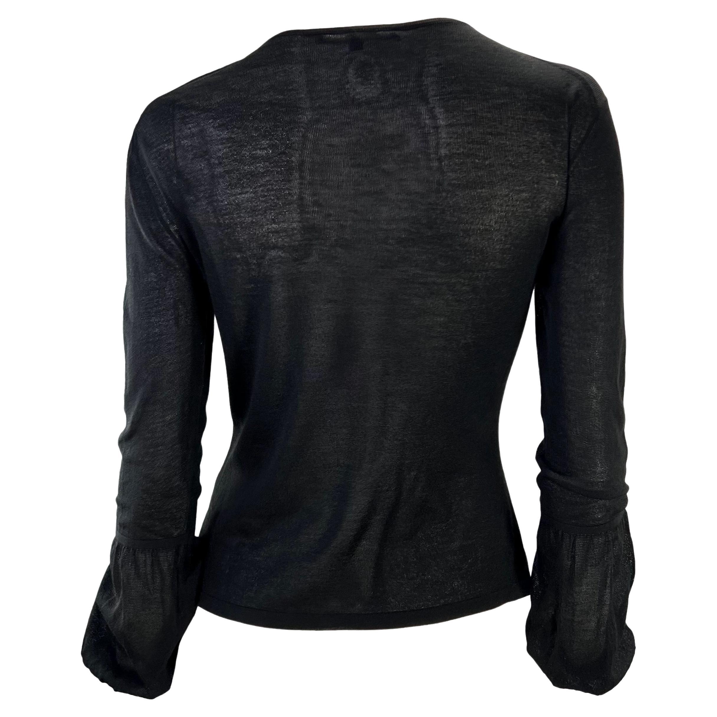 F/W 1999 Gucci by Tom Ford Runway Leather Flower Appliqué Sheer Knit Top 1