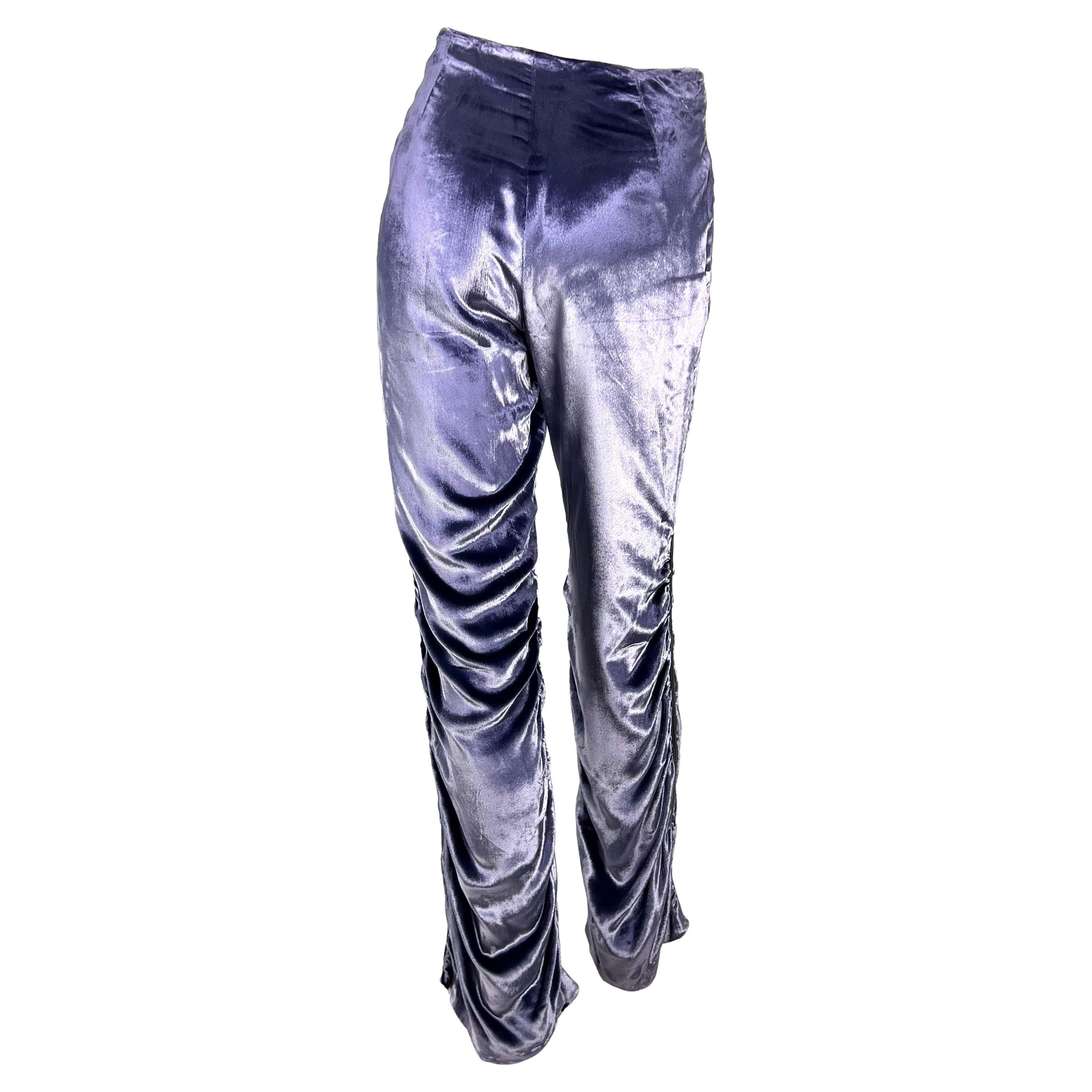 Women's F/W 1999 Gucci by Tom Ford Runway Ruched Lavender Velvet Leather Strip Pants For Sale