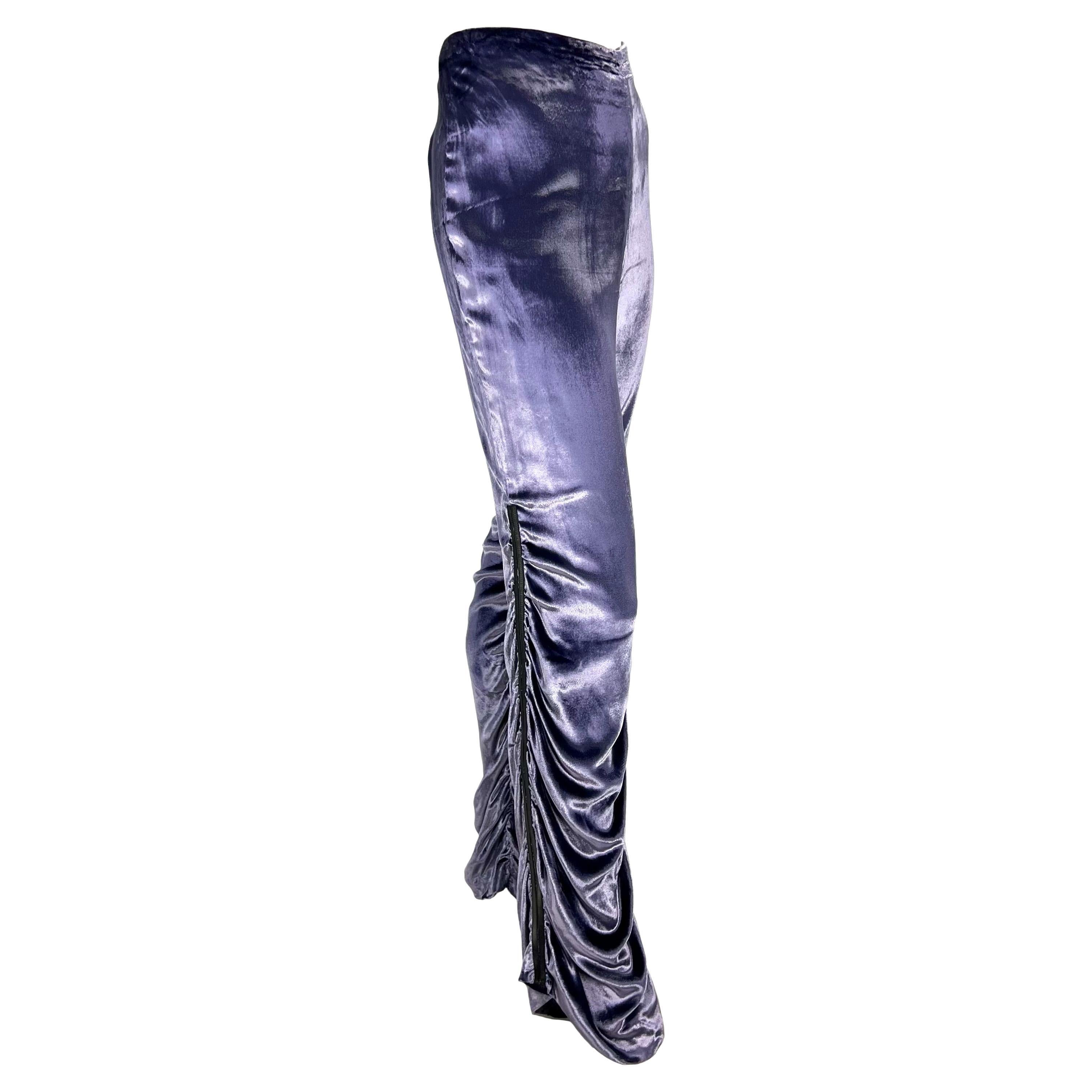 F/W 1999 Gucci by Tom Ford Runway Ruched Lavender Velvet Leather Strip Pants For Sale 1