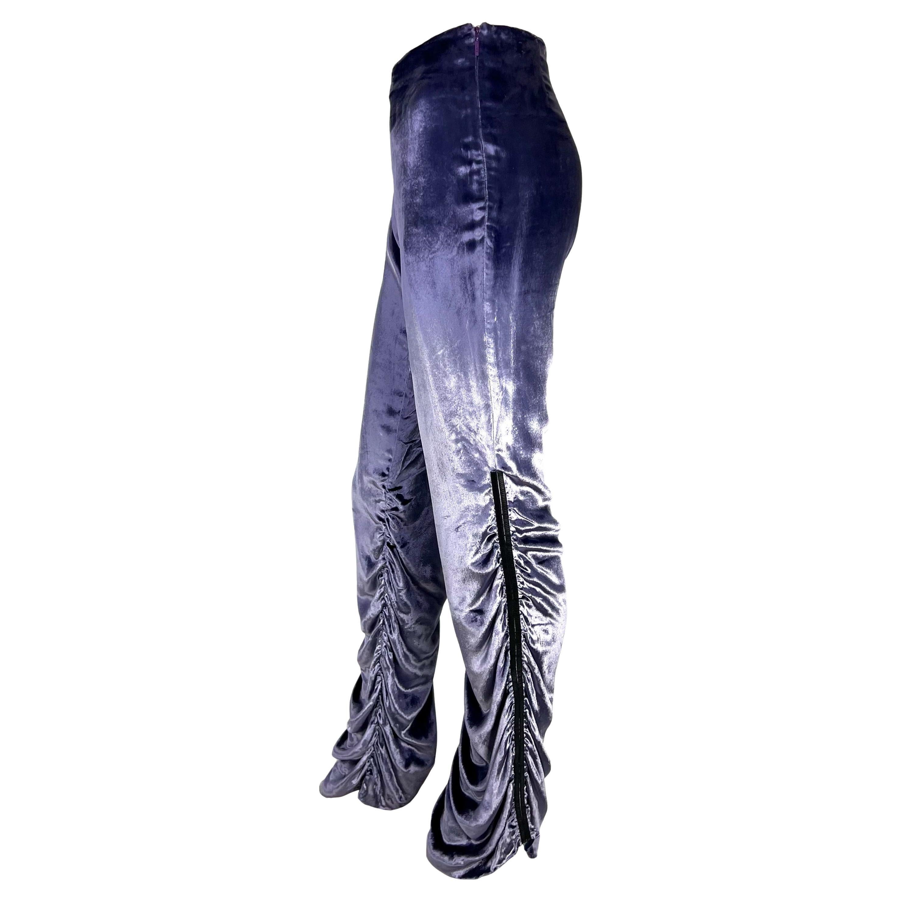 F/W 1999 Gucci by Tom Ford Runway Ruched Lavender Velvet Leather Strip Pants  For Sale at 1stDibs