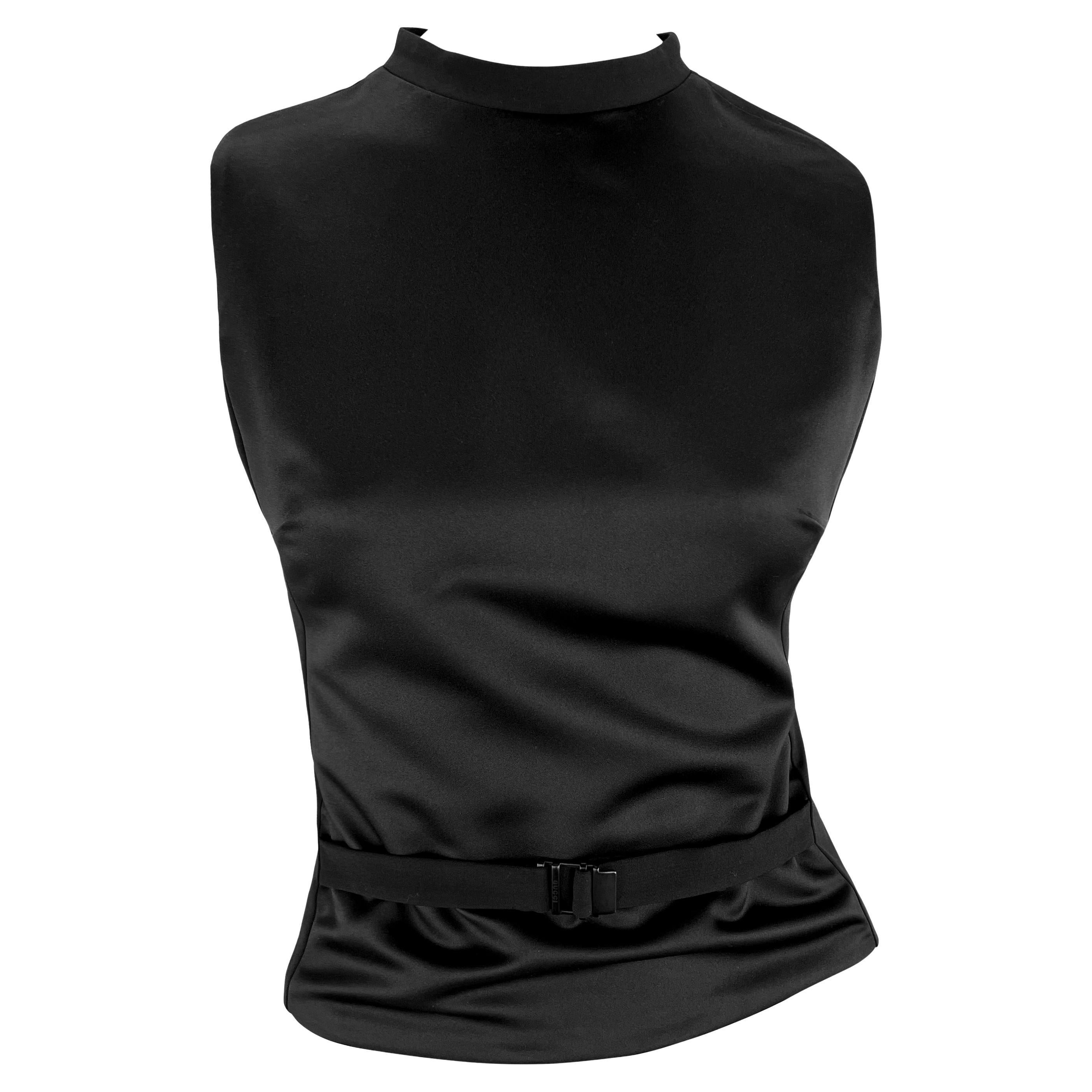 F/W 1999 Gucci by Tom Ford Satin Panel Buckle Front Sleeveless Top Sweater Vest For Sale