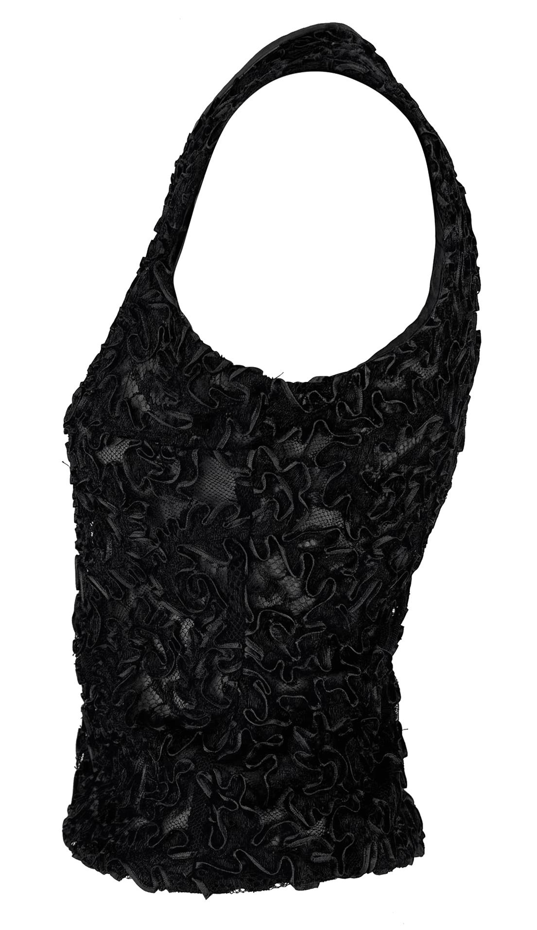 F/W 1999 Gucci by Tom Ford Sheer Black Lace Leather Trim Sleeveless Top In Excellent Condition For Sale In West Hollywood, CA