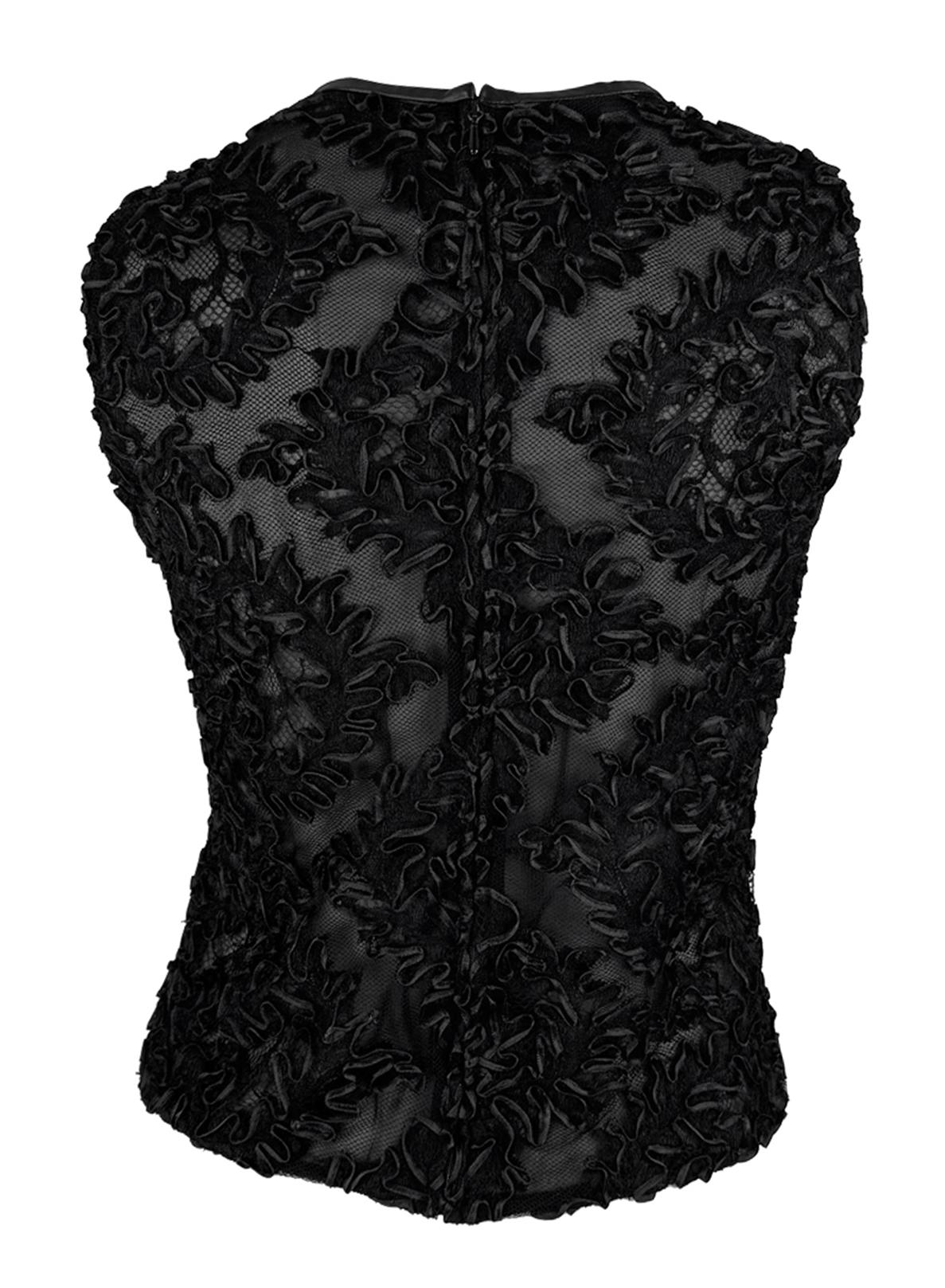 Women's F/W 1999 Gucci by Tom Ford Sheer Black Lace Leather Trim Sleeveless Top For Sale