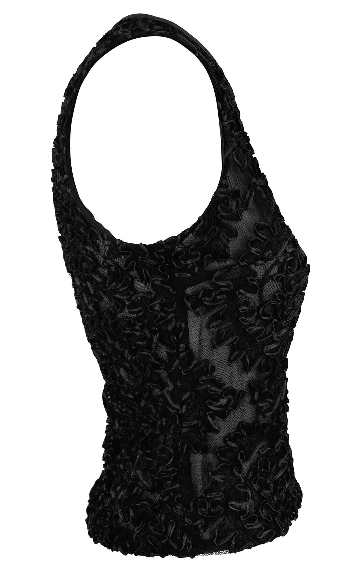 F/W 1999 Gucci by Tom Ford Sheer Black Lace Leather Trim Sleeveless Top For Sale 1