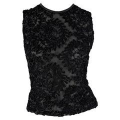 F/W 1999 Gucci by Tom Ford Sheer Black Lace Leather Trim Sleeveless Top