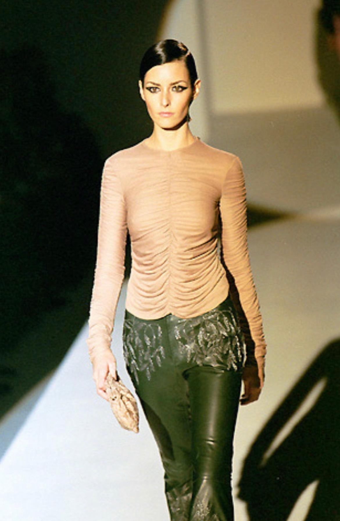 F/W 1999 Gucci Tom Ford Runway Embellished Green Leather Flare Pants Documented For Sale 2