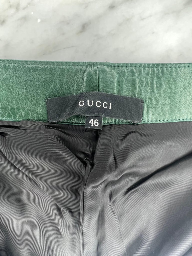 F/W 1999 Gucci Tom Ford Runway Embellished Green Leather Flare Pants ...