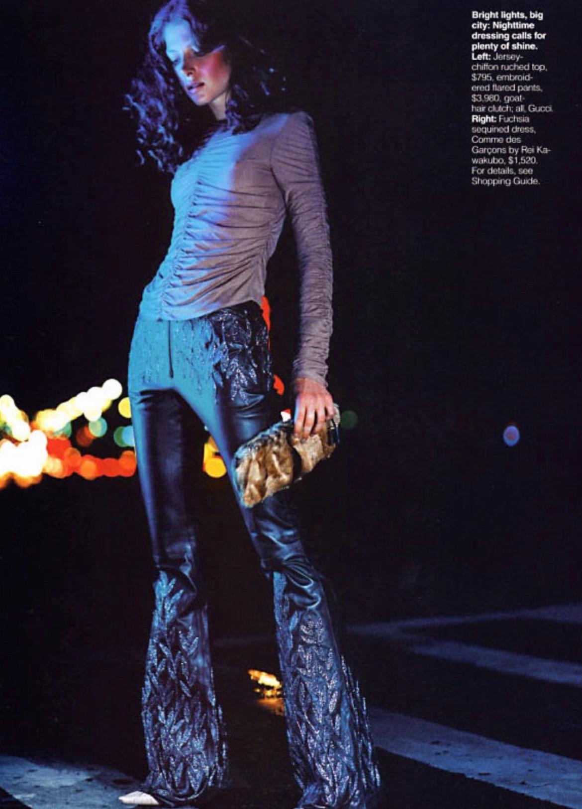 Pantalon évasé Gucci Tom Ford Runway A/H 1999 embelli en cuir vert documenté Excellent état - En vente à West Hollywood, CA