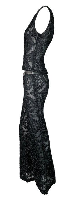 F/W 1999 Gucci Tom Ford Runway Sheer Black Ribbon Lace Top & Pant Set