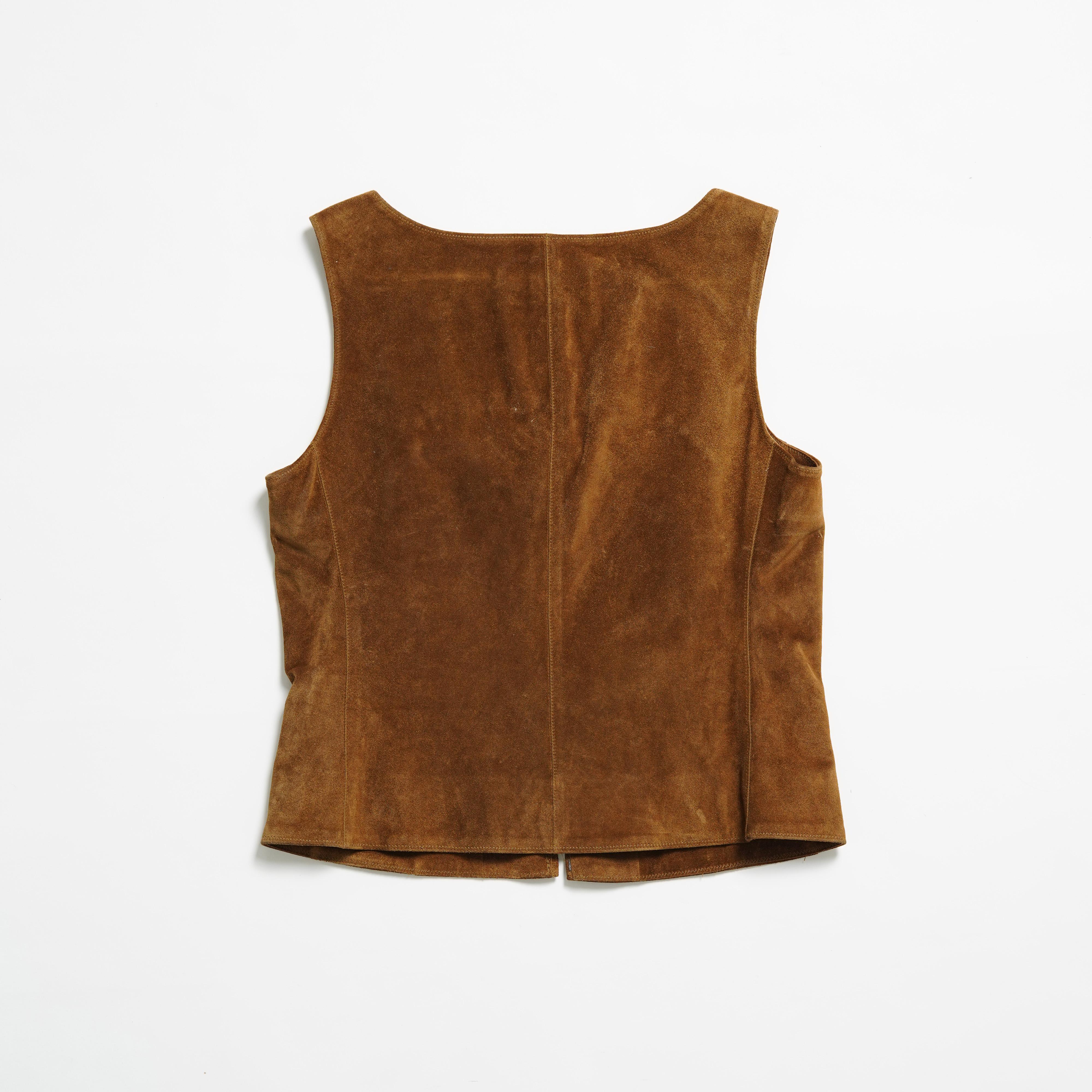 F/W 1999 Miu Miu Corset à fermeture éclair en cuir daim cuivré Bon état - En vente à Berlin, DE
