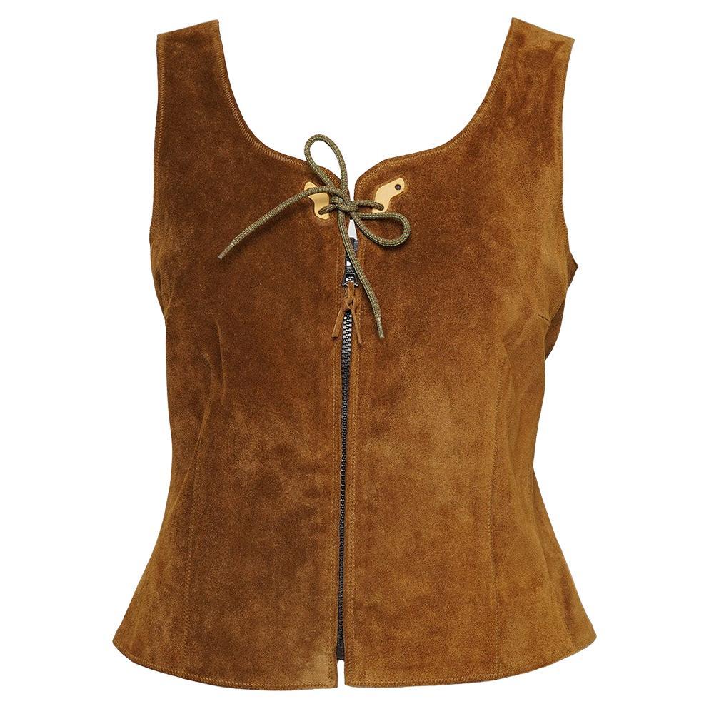 F/W 1999 Miu Miu Corset à fermeture éclair en cuir daim cuivré en vente