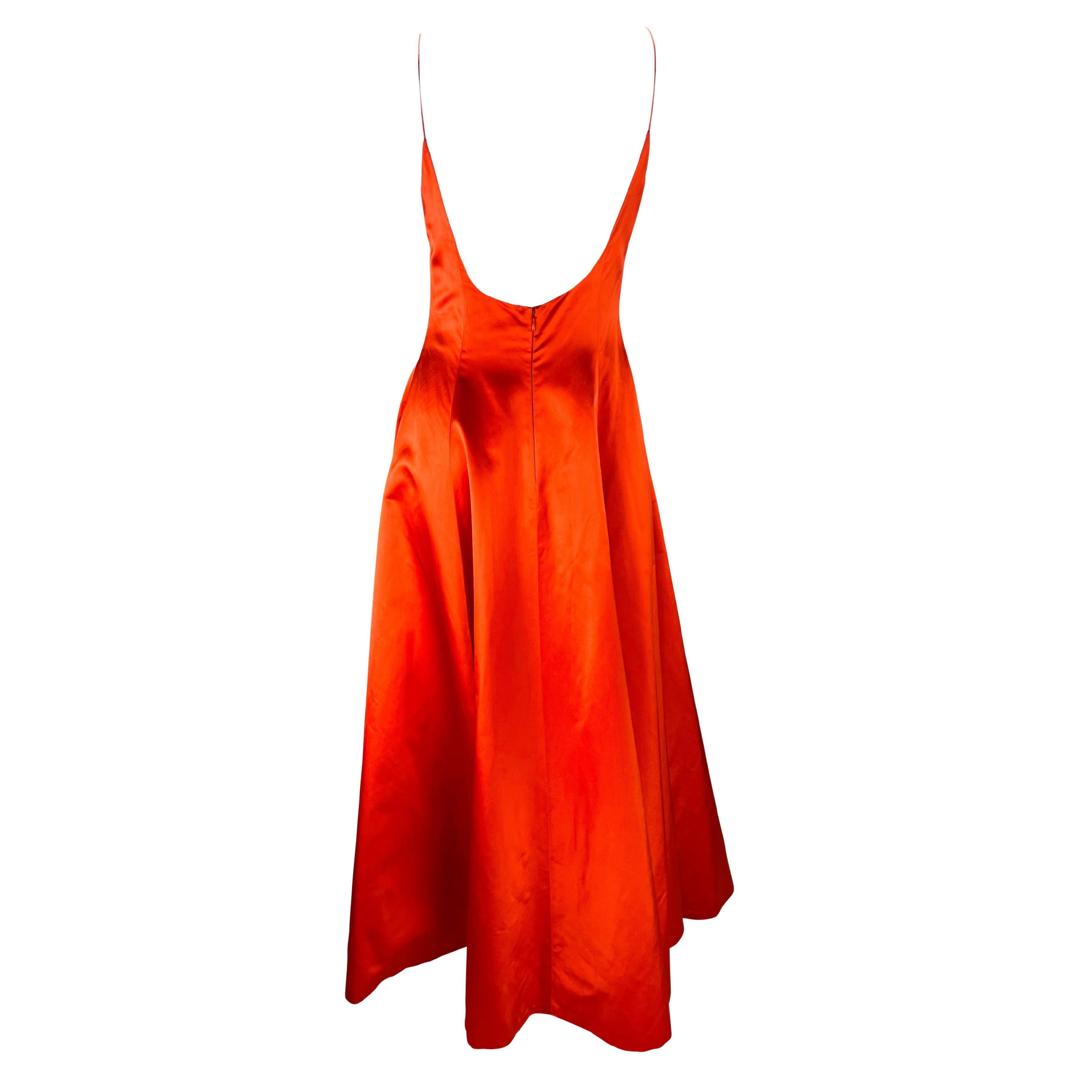 F/W 1999 Ralph Lauren Runway Red Orange Silk Satin Gown Maxi Dress at ...