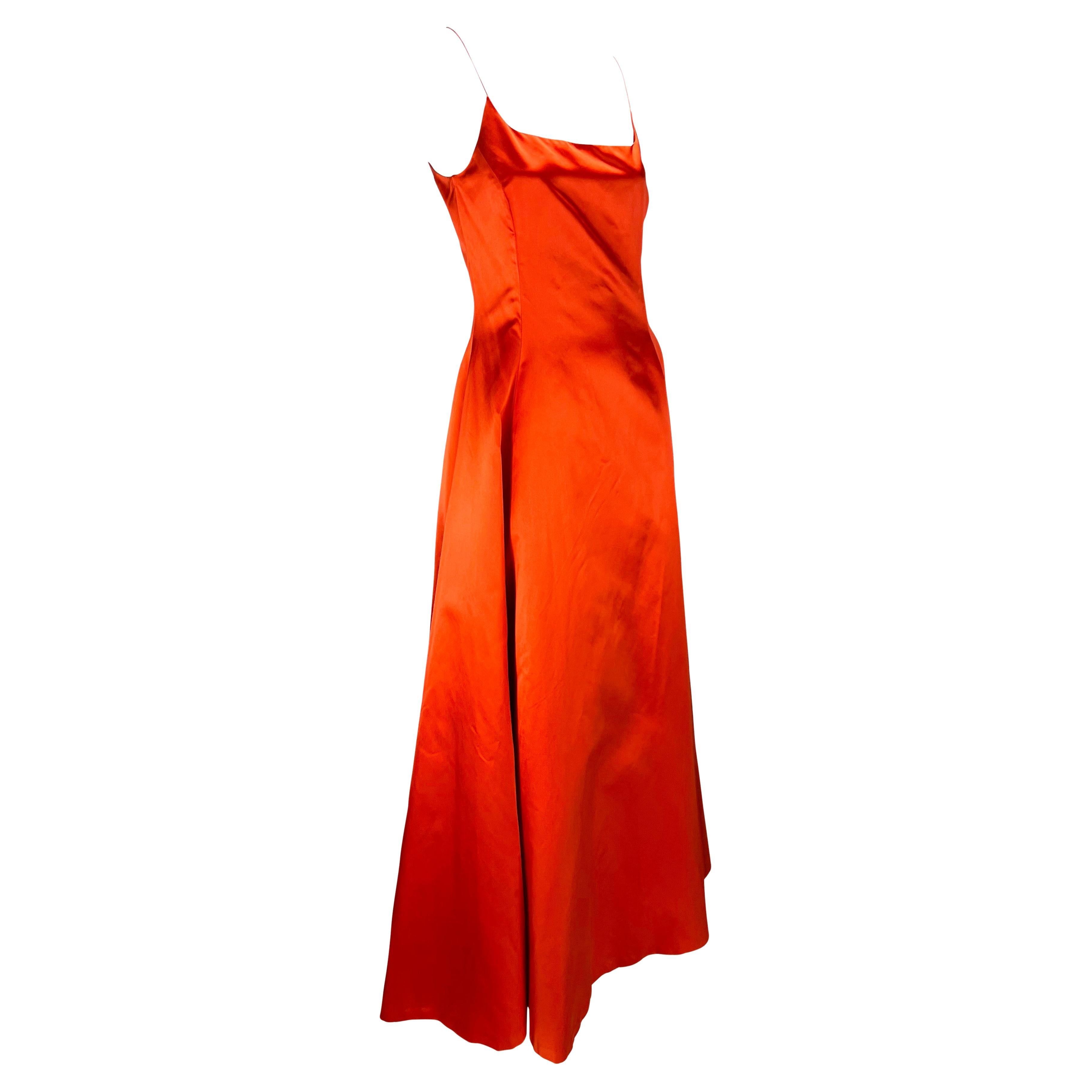F/W 1999 Ralph Lauren Runway Red Orange Silk Satin Gown Maxi Dress 5