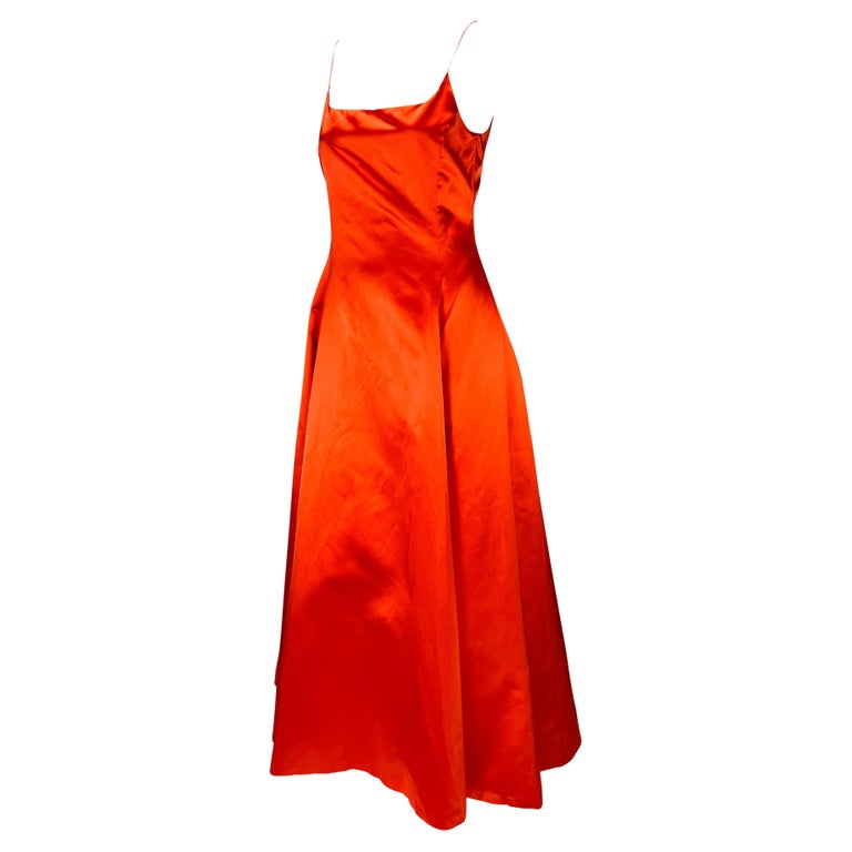 F/W 1999 Ralph Lauren Runway Red Orange Silk Satin Gown Maxi Dress For Sale  at 1stDibs