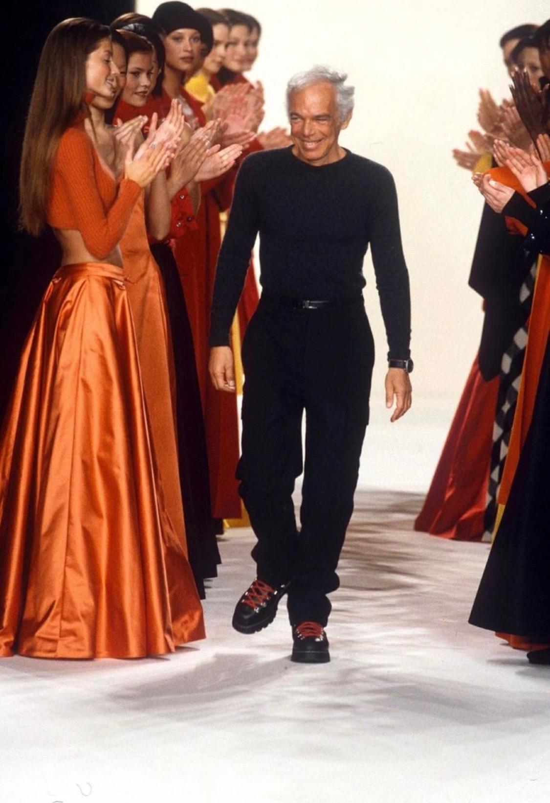 Women's F/W 1999 Ralph Lauren Runway Red Orange Silk Satin Gown Maxi Dress