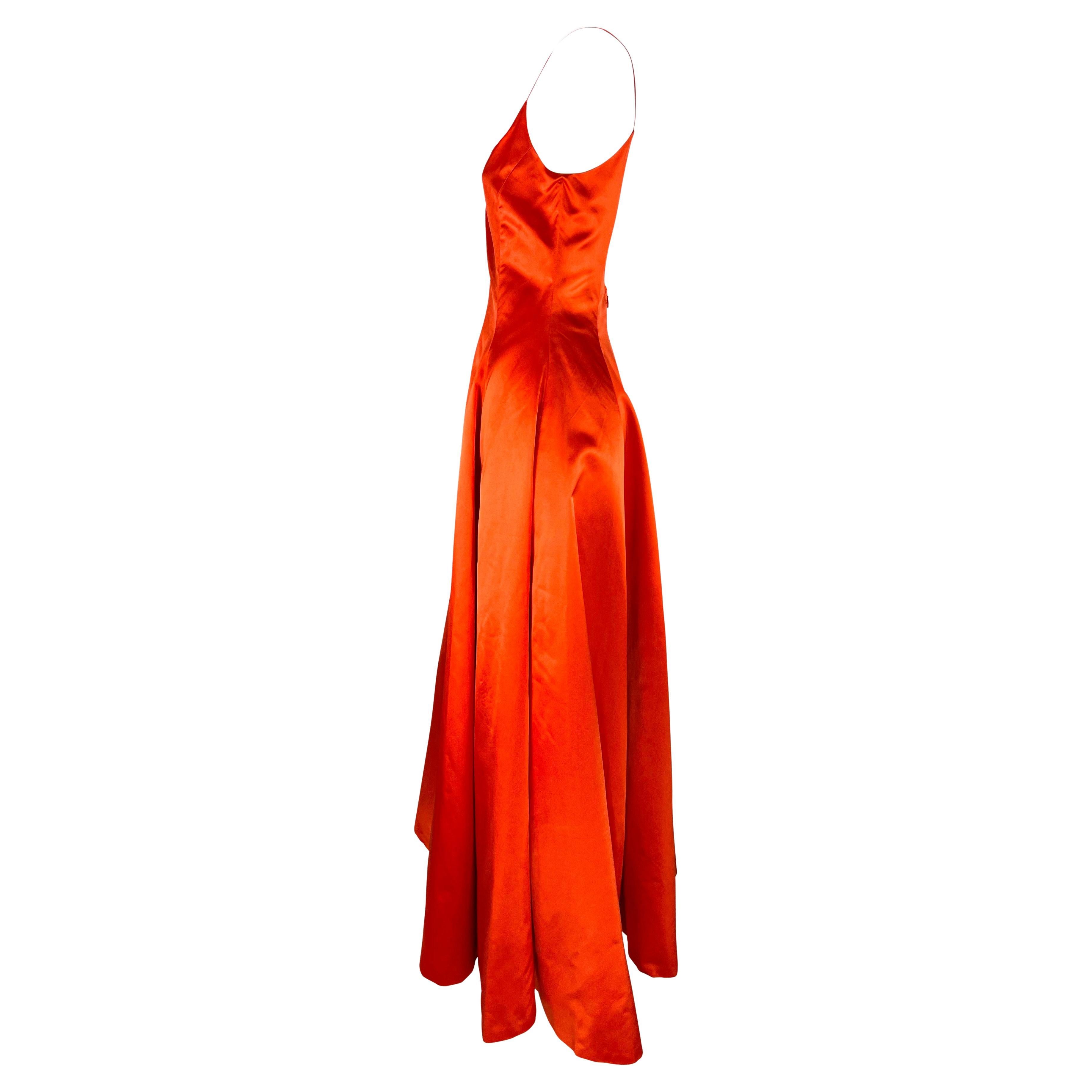 F/W 1999 Ralph Lauren Runway Red Orange Silk Satin Gown Maxi Dress 1