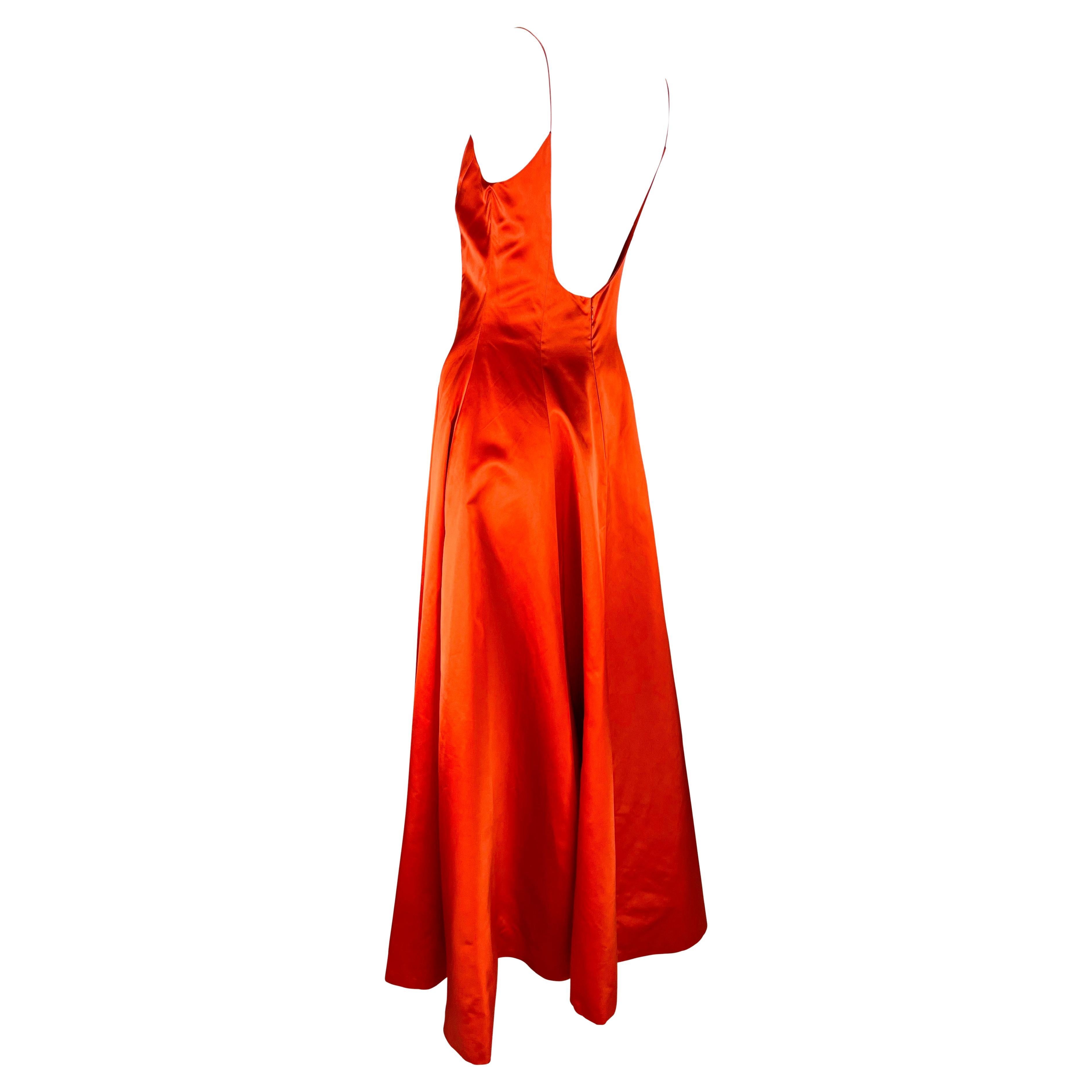 F/W 1999 Ralph Lauren Runway Red Orange Silk Satin Gown Maxi Dress 2