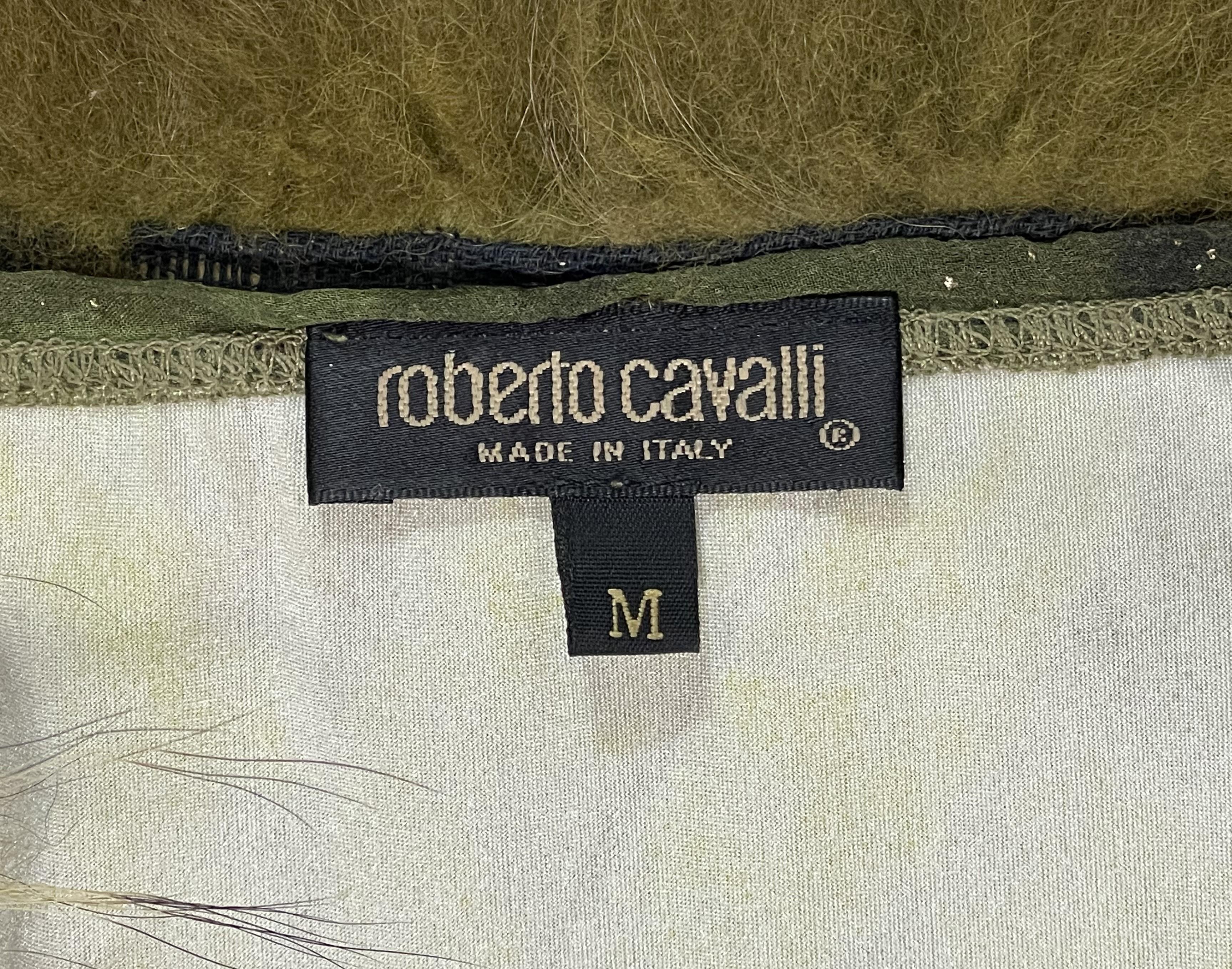 F/W 1999 Roberto Cavalli Green Velvet & Fur Cardigan Top 1