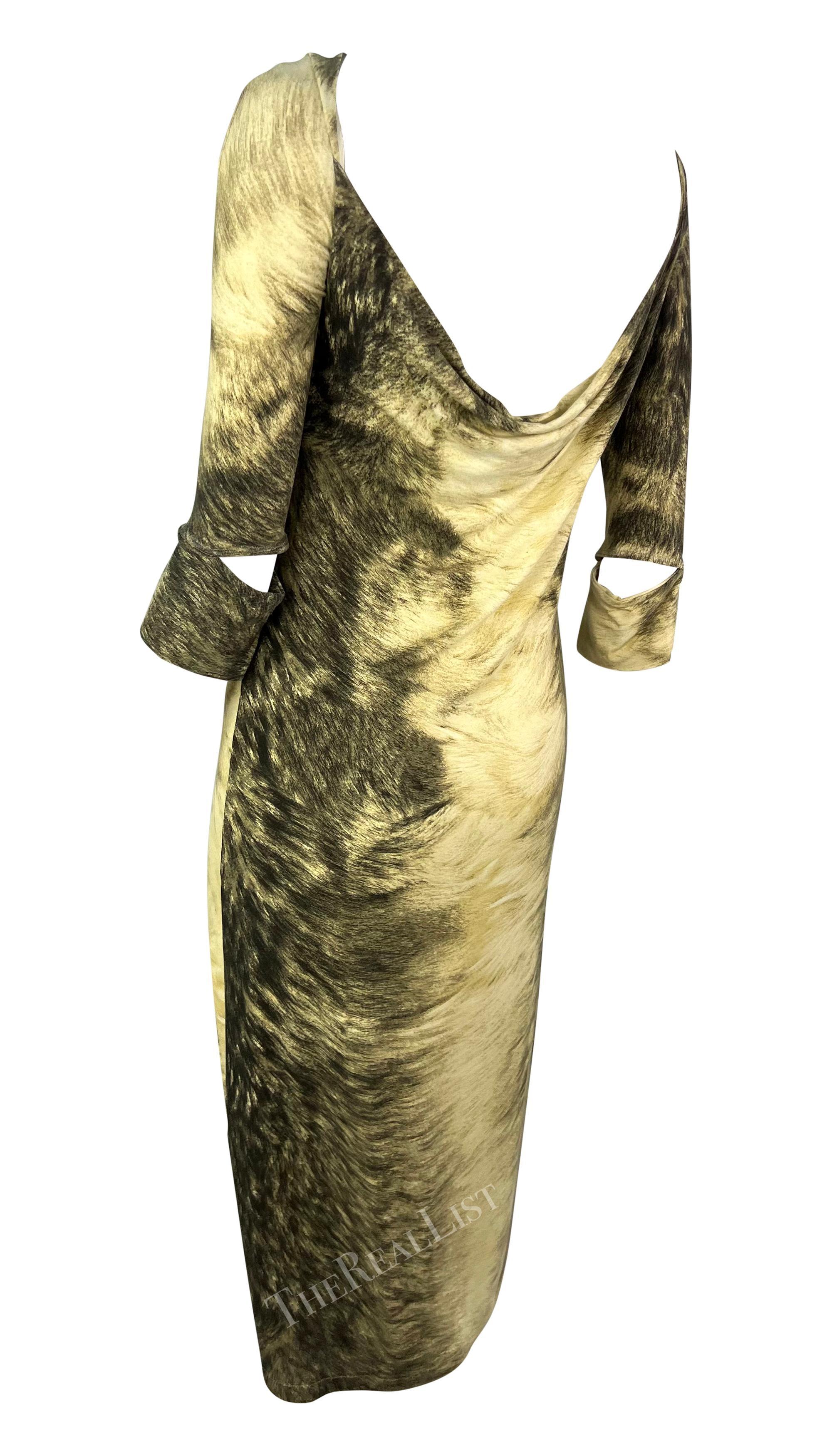 Marron F/W 1999 Roberto Cavalli Grey Animal Print Trompe l'Oeil Stretch Cowl Neck Dress (robe à col bénitier) en vente