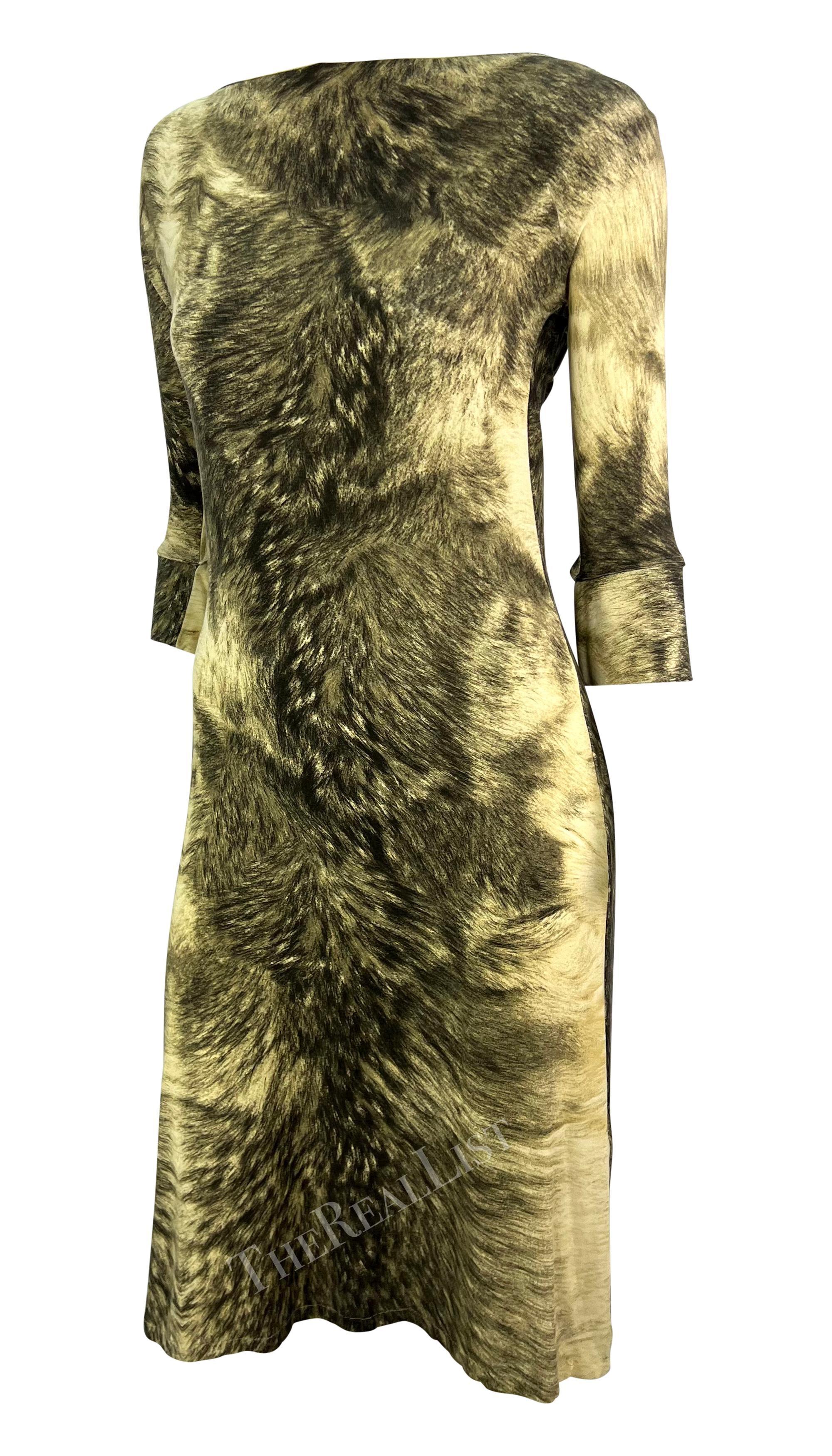 F/W 1999 Roberto Cavalli Grey Animal Print Trompe l'Oeil Stretch Cowl Neck Dress (robe à col bénitier) Excellent état - En vente à West Hollywood, CA