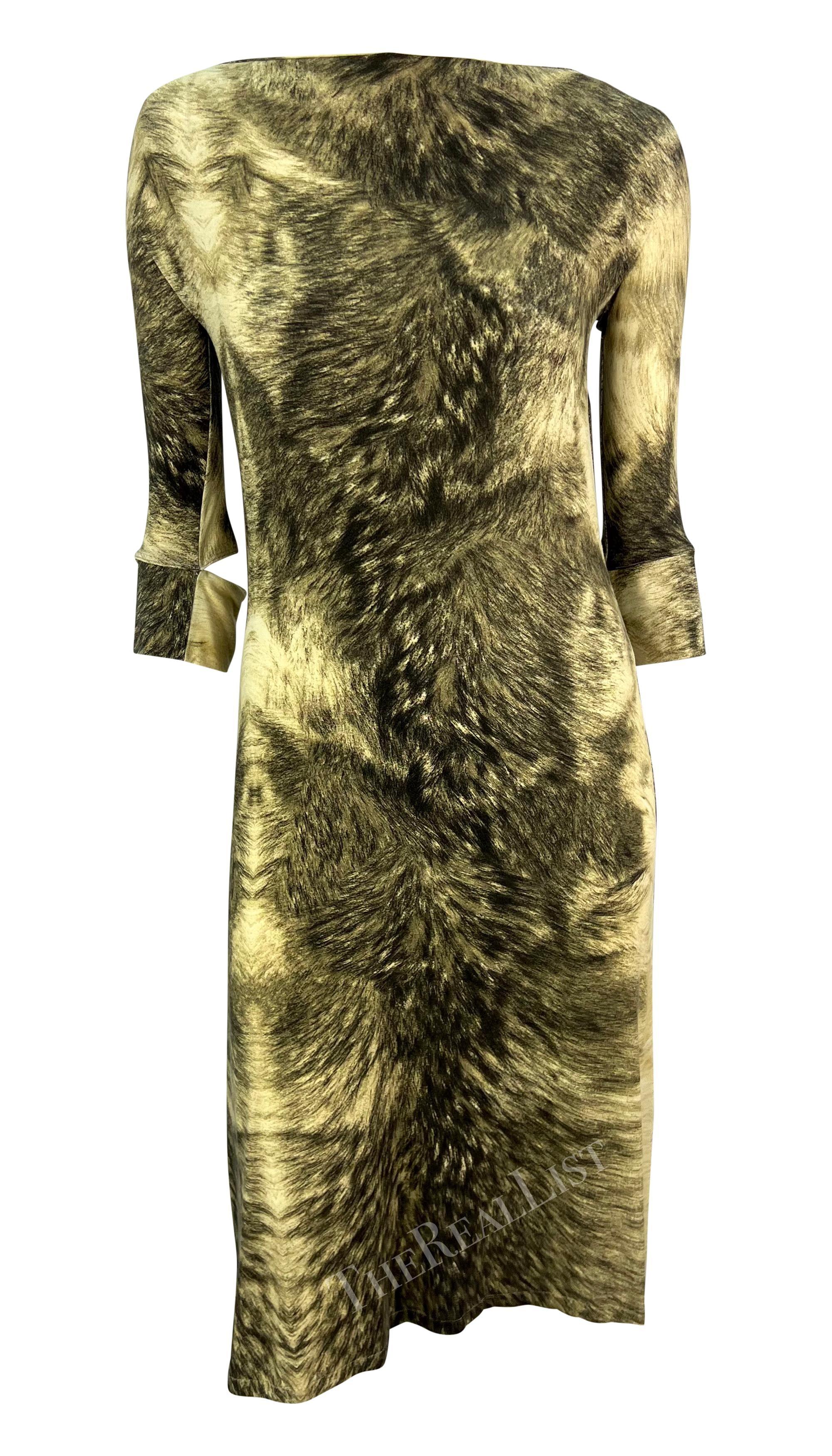 F/W 1999 Roberto Cavalli Grey Animal Print Trompe l'Oeil Stretch Cowl Neck Dress (robe à col bénitier) Pour femmes en vente
