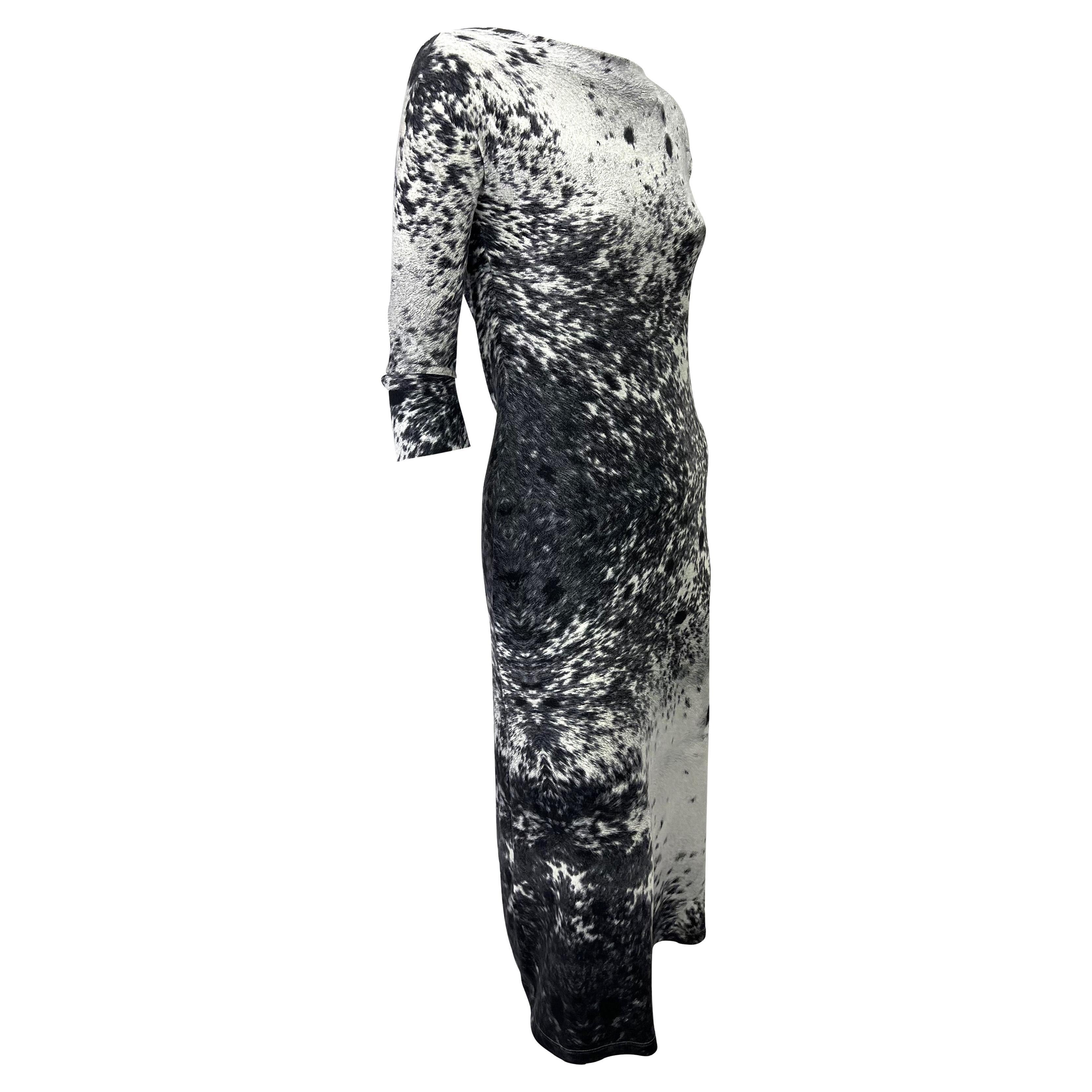 F/W 1999 Roberto Cavalli Grey Animal Print Trompe l'Oeil Stretch Cowl Neck Dress In Excellent Condition For Sale In West Hollywood, CA