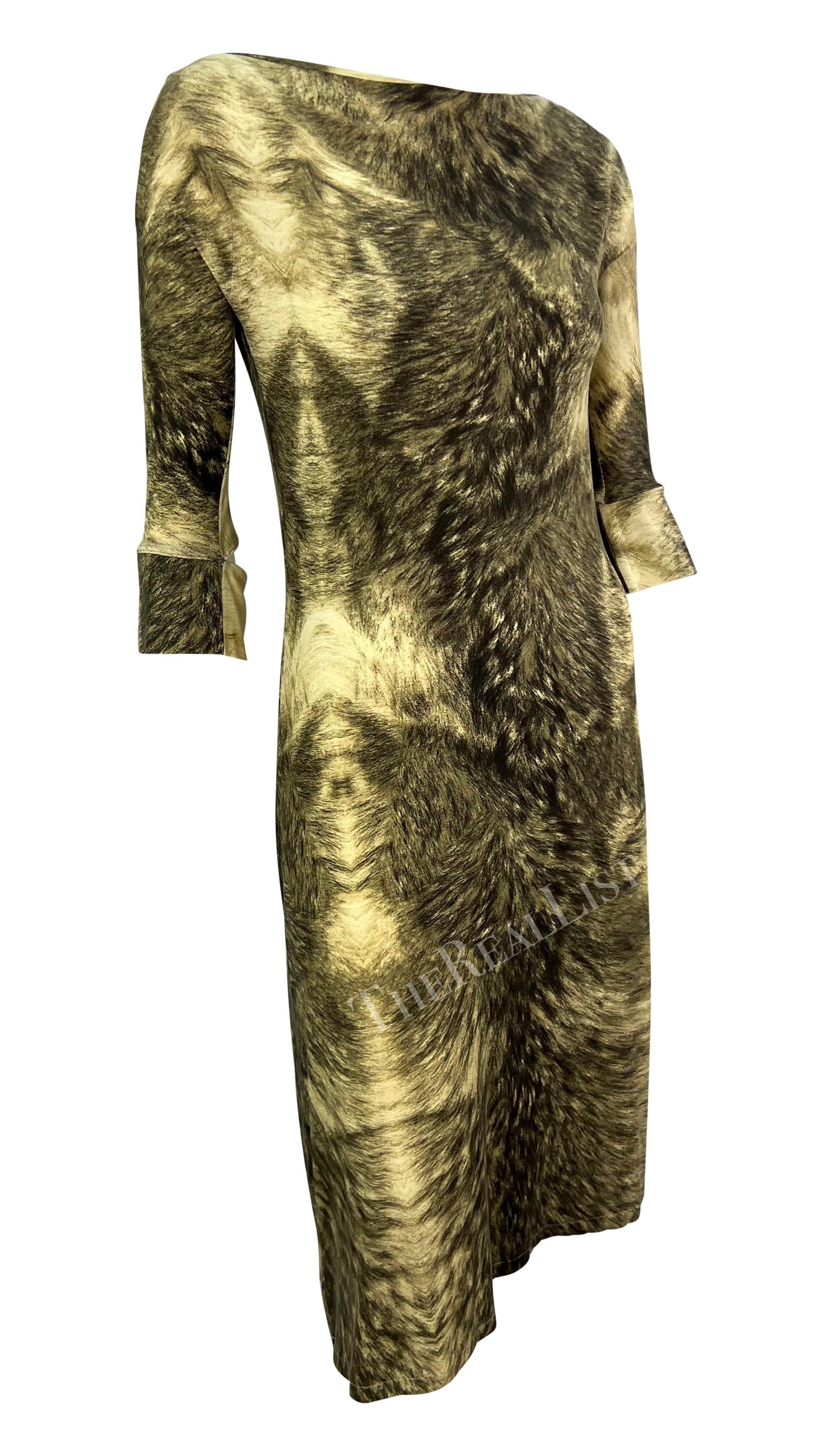 F/W 1999 Roberto Cavalli Grey Animal Print Trompe l'Oeil Stretch Cowl Neck Dress (robe à col bénitier) en vente 1