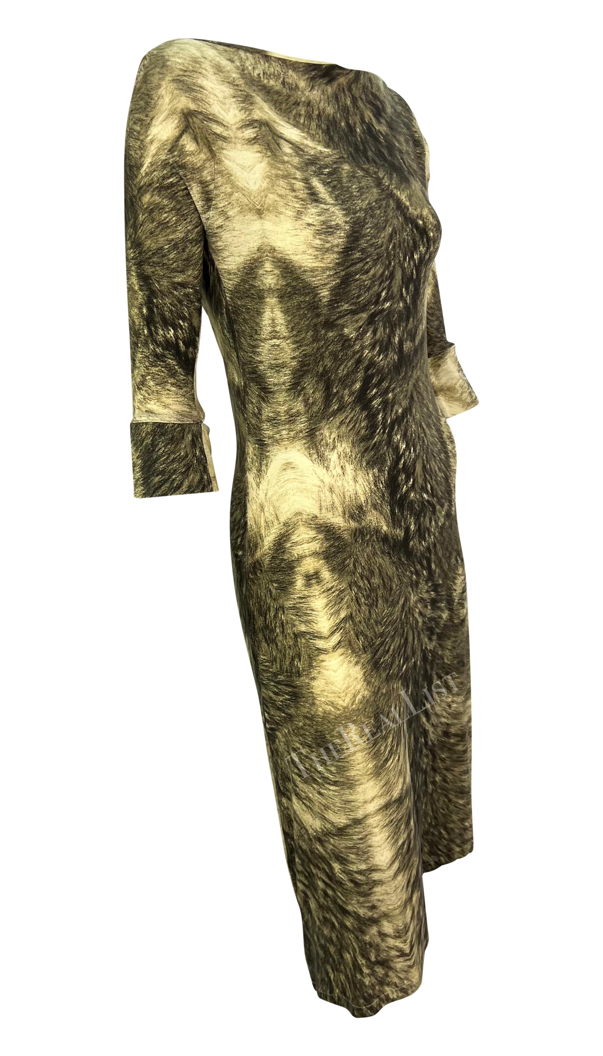 F/W 1999 Roberto Cavalli Grey Animal Print Trompe l'Oeil Stretch Cowl Neck Dress For Sale 3