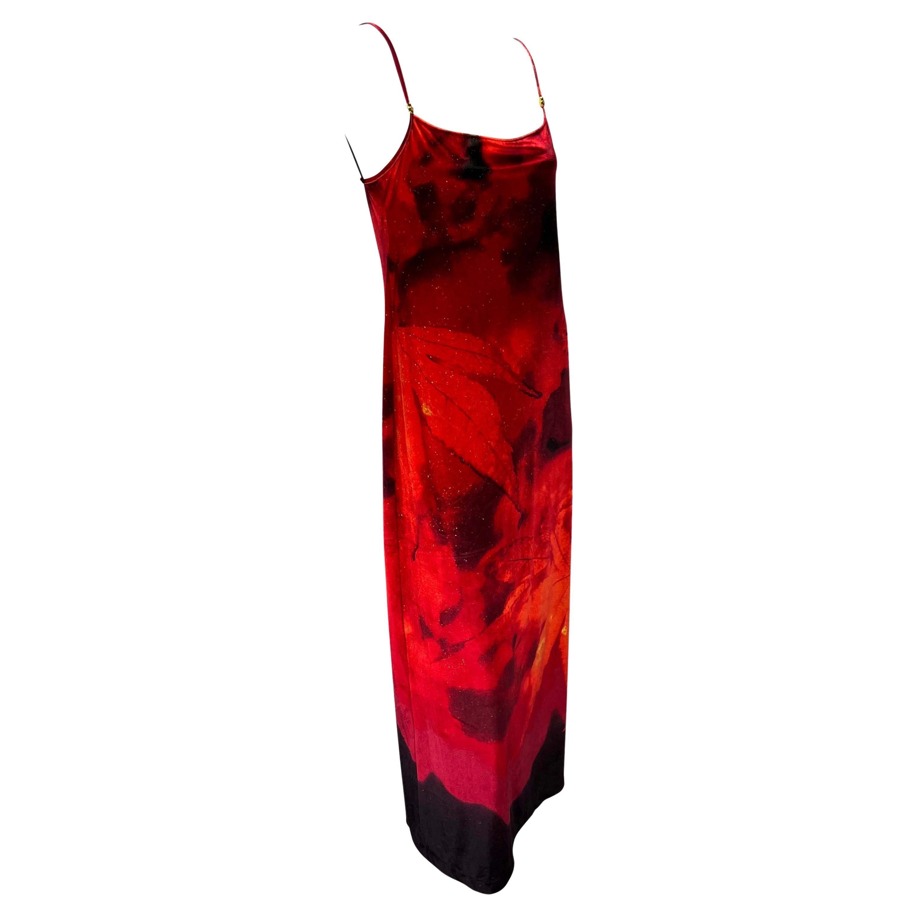 Robe longue à bretelles spaghetti en velours extensible rouge Roberto Cavalli, A/H 1999 en vente 2