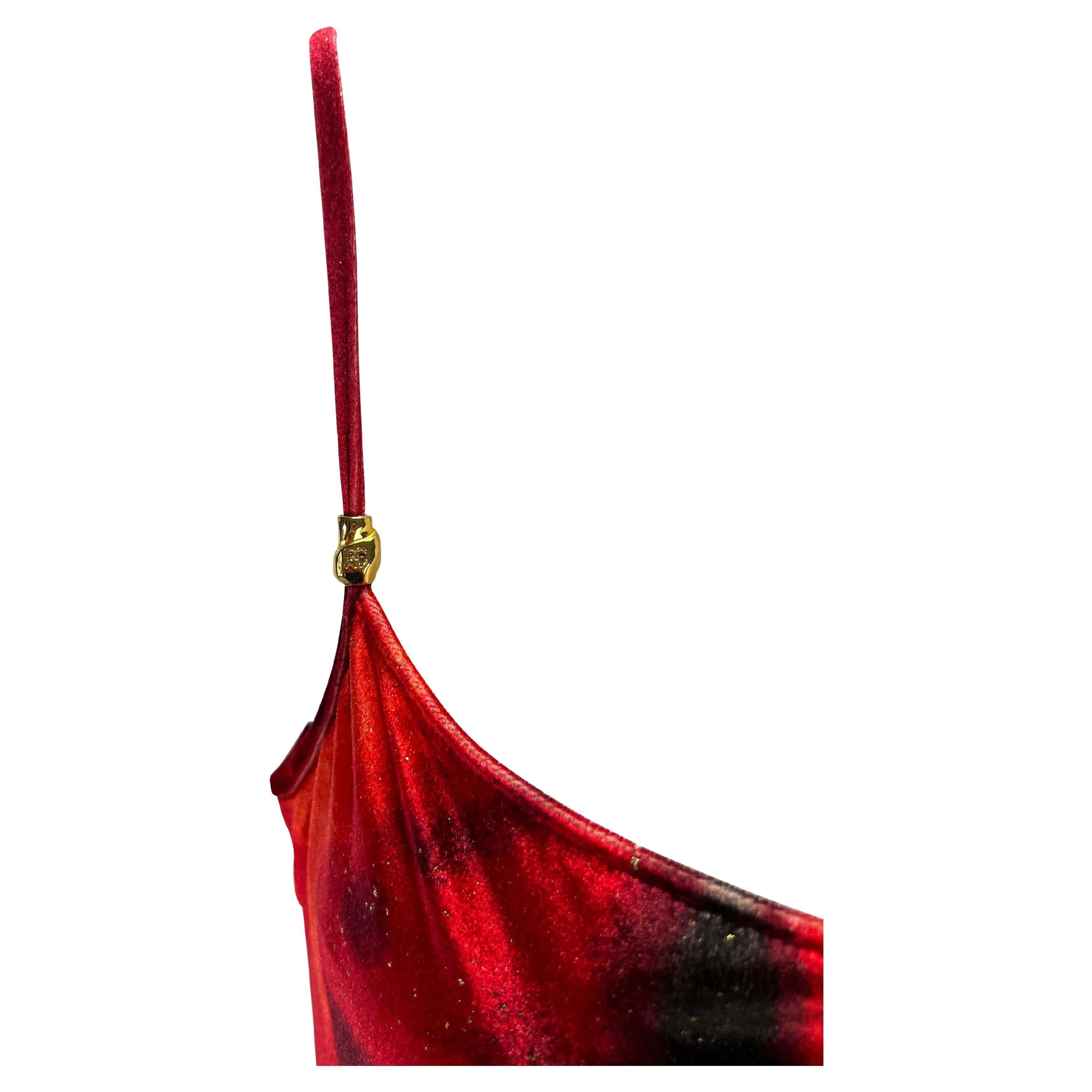 Robe longue à bretelles spaghetti en velours extensible rouge Roberto Cavalli, A/H 1999 en vente 3