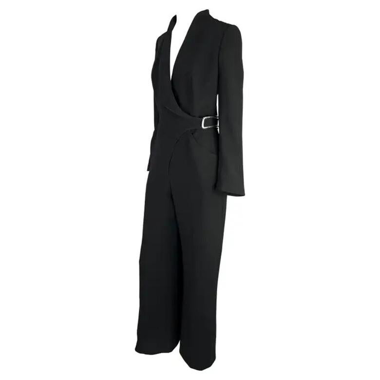 H/W 1999 Thierry Mugler Schwarzer Oversized Jumpsuit mit Metallschnalle und tiefem Ausschnitt