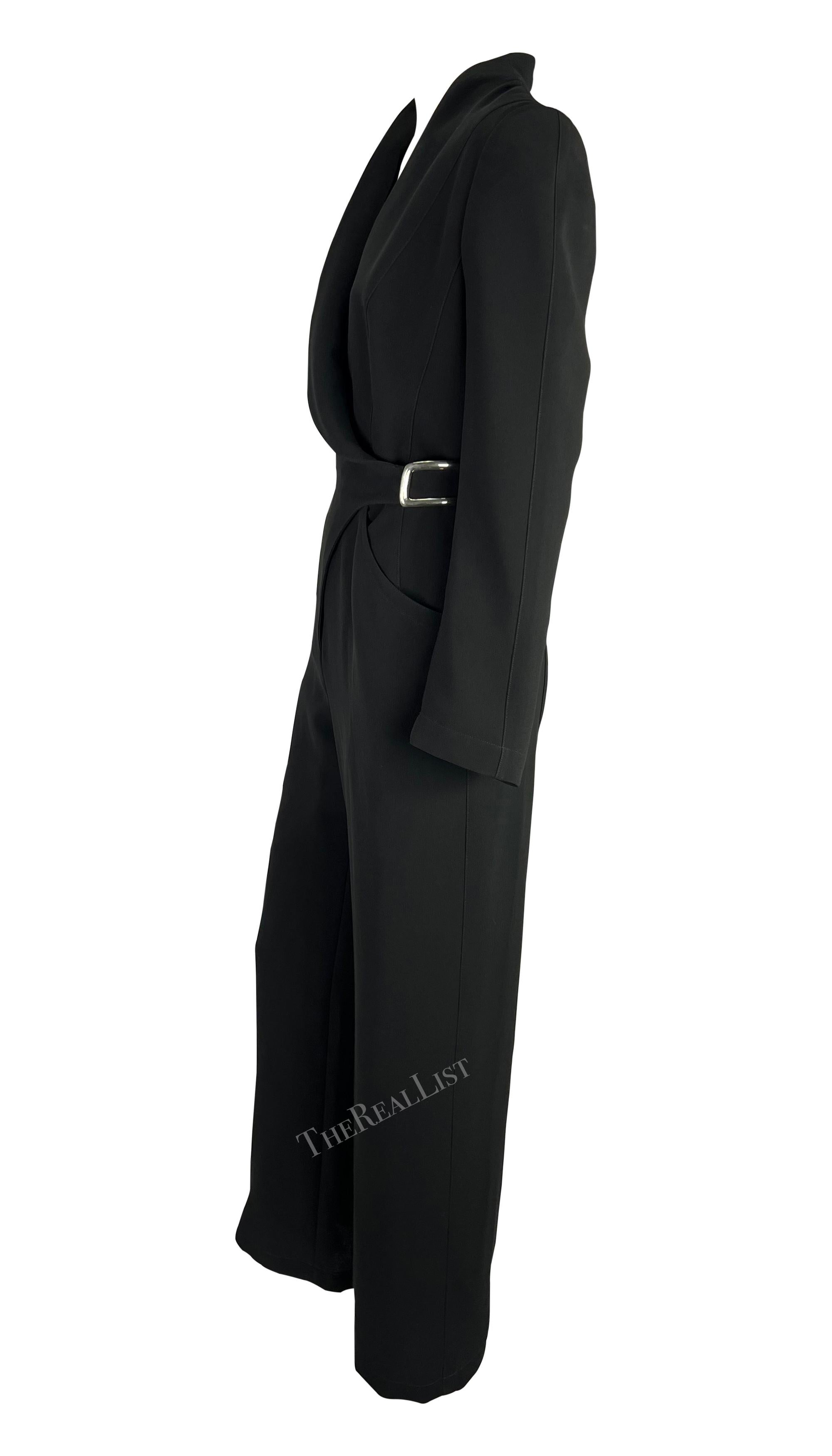 F/W 1999 Thierry Mugler Black Jumpsuit Oversized Metal Buckle Plunge Suit For Sale 1