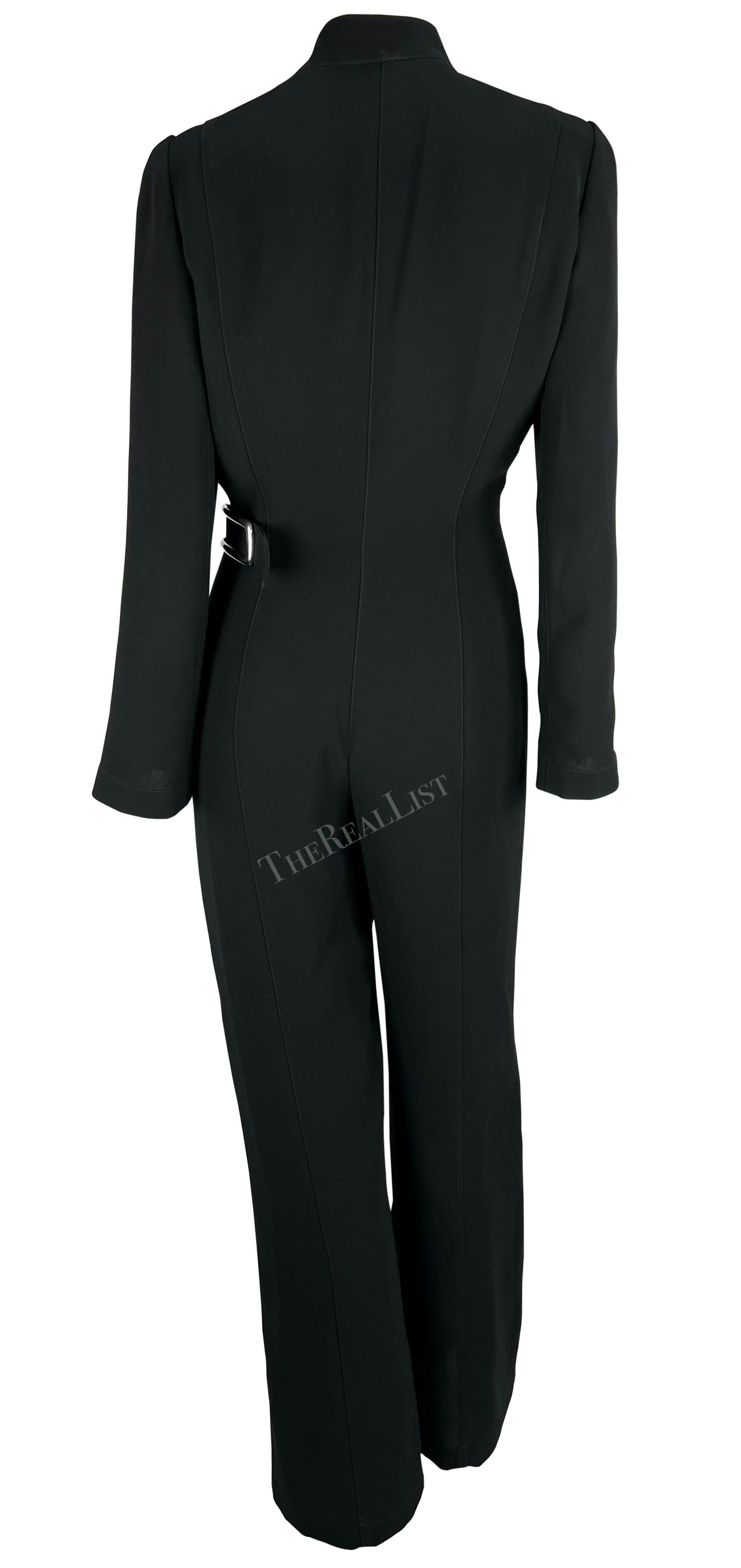 F/W 1999 Thierry Mugler Black Jumpsuit Oversized Metal Buckle Plunge Suit For Sale 2
