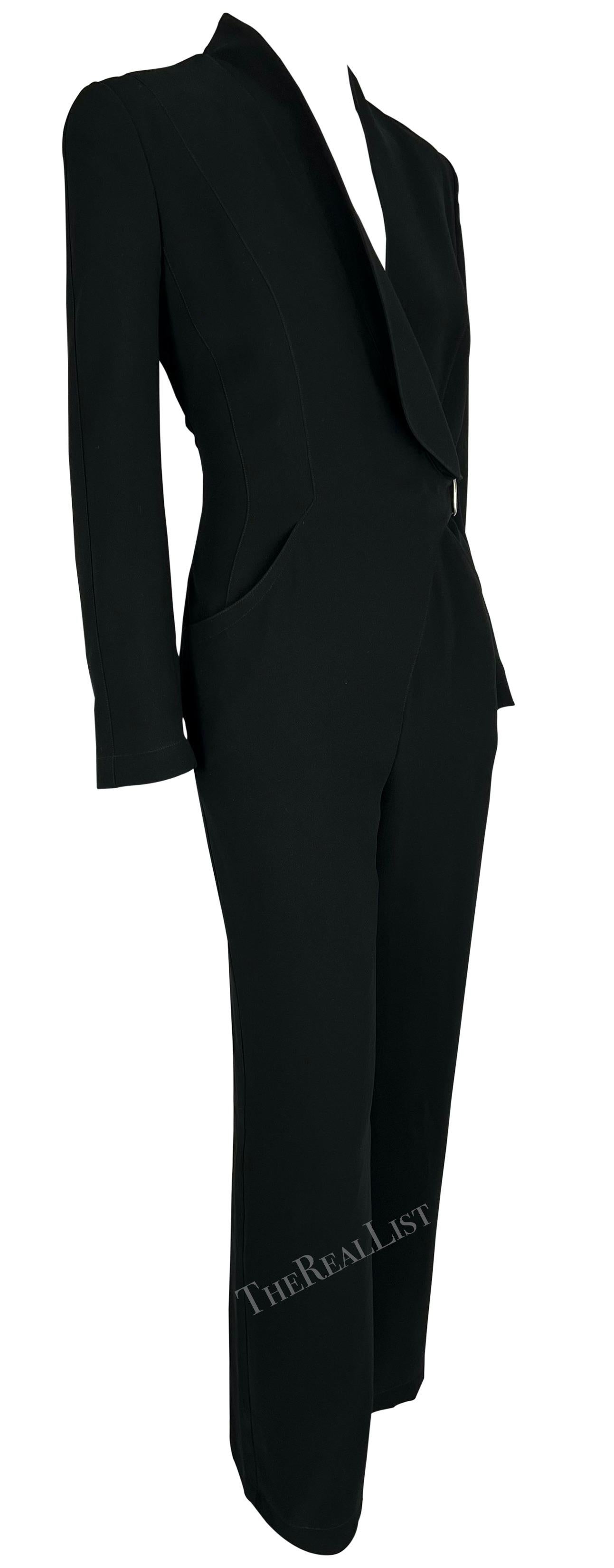 F/W 1999 Thierry Mugler Black Jumpsuit Oversized Metal Buckle Plunge Suit For Sale 4