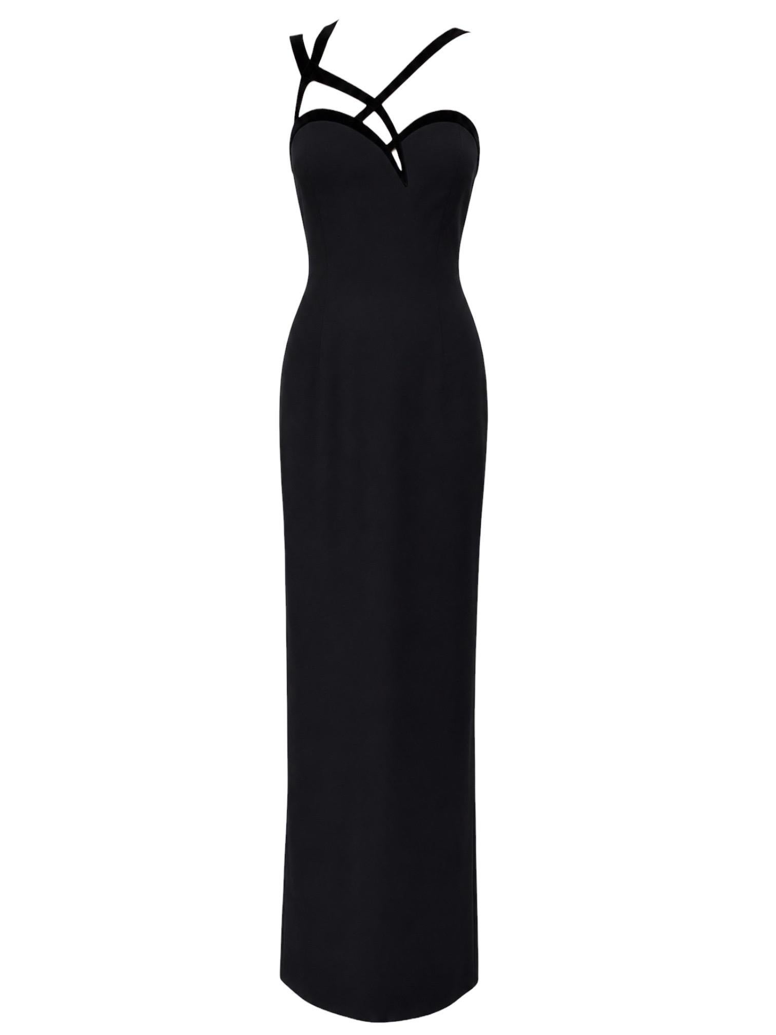 Herbst/Winter 1999 – Abendkleid von Thierry Mugler mit schwarzem Samtbesatz