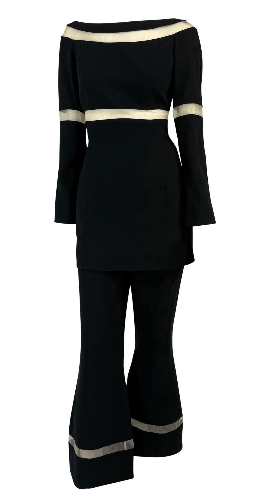 F/W 1999 Thierry Mugler Runway Beige Mesh Panel Black Pantsuit Set In Excellent Condition For Sale In West Hollywood, CA