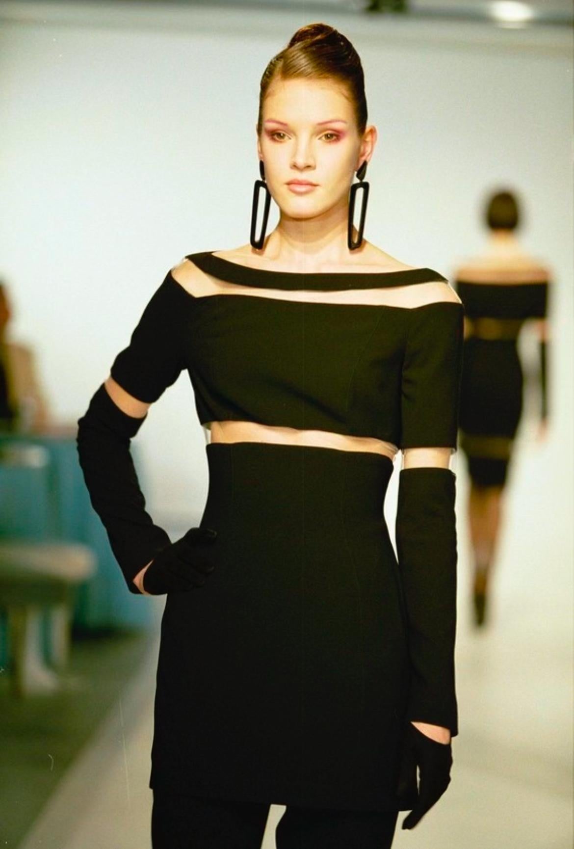 Women's F/W 1999 Thierry Mugler Runway Beige Mesh Panel Black Pantsuit Set For Sale