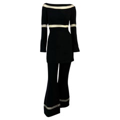 F/W 1999 Thierry Mugler Runway Beige Mesh Panel Black Pantsuit Set