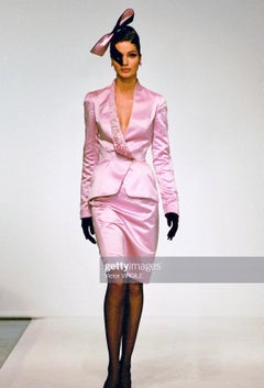 F/W 1999 Thierry Mugler Runway Pink Rhinestone Encrusted Vintage Pantsuit