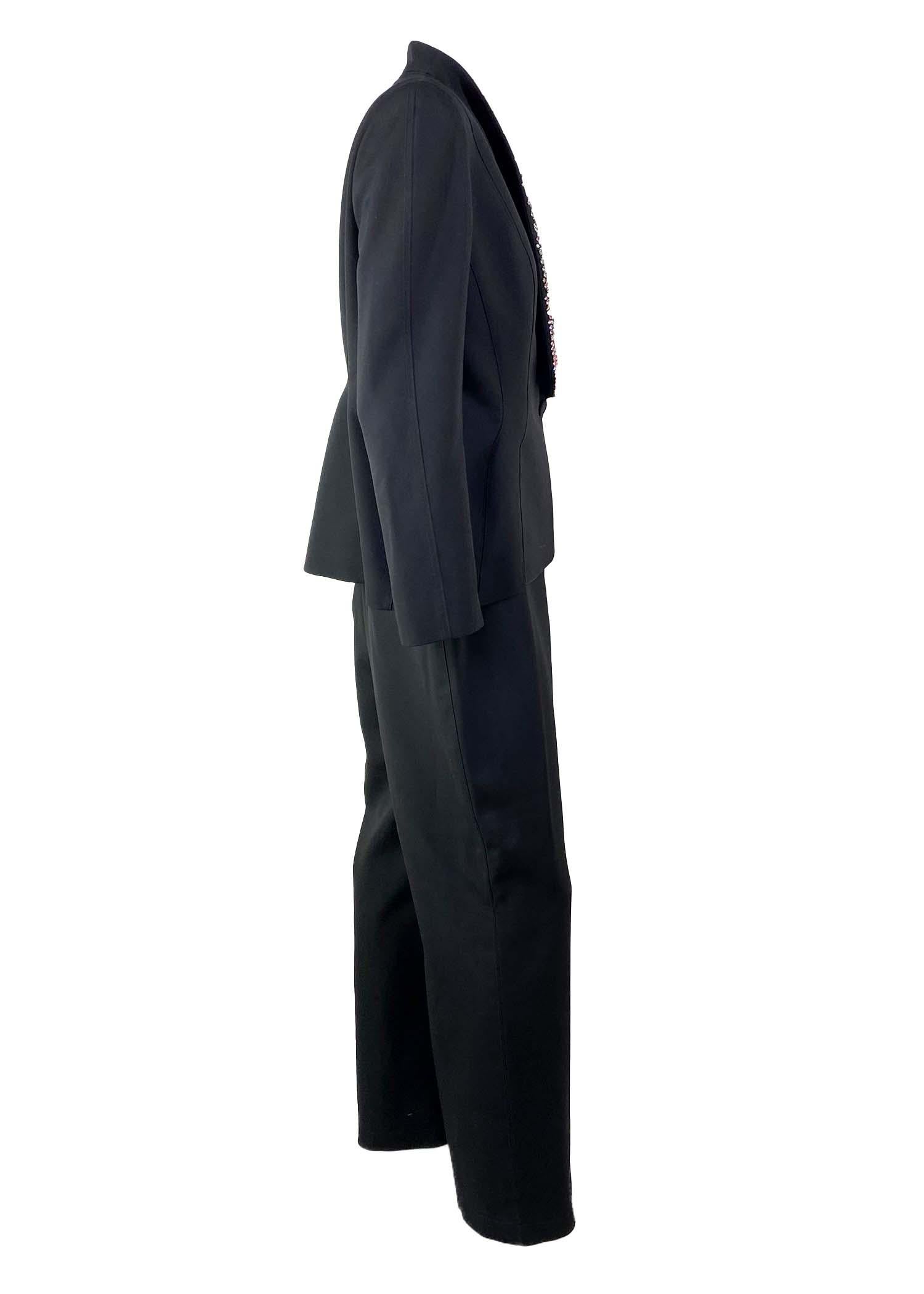 Black F/W 1999 Thierry Mugler Runway Pink Rhinestone Encrusted Vintage Pantsuit 