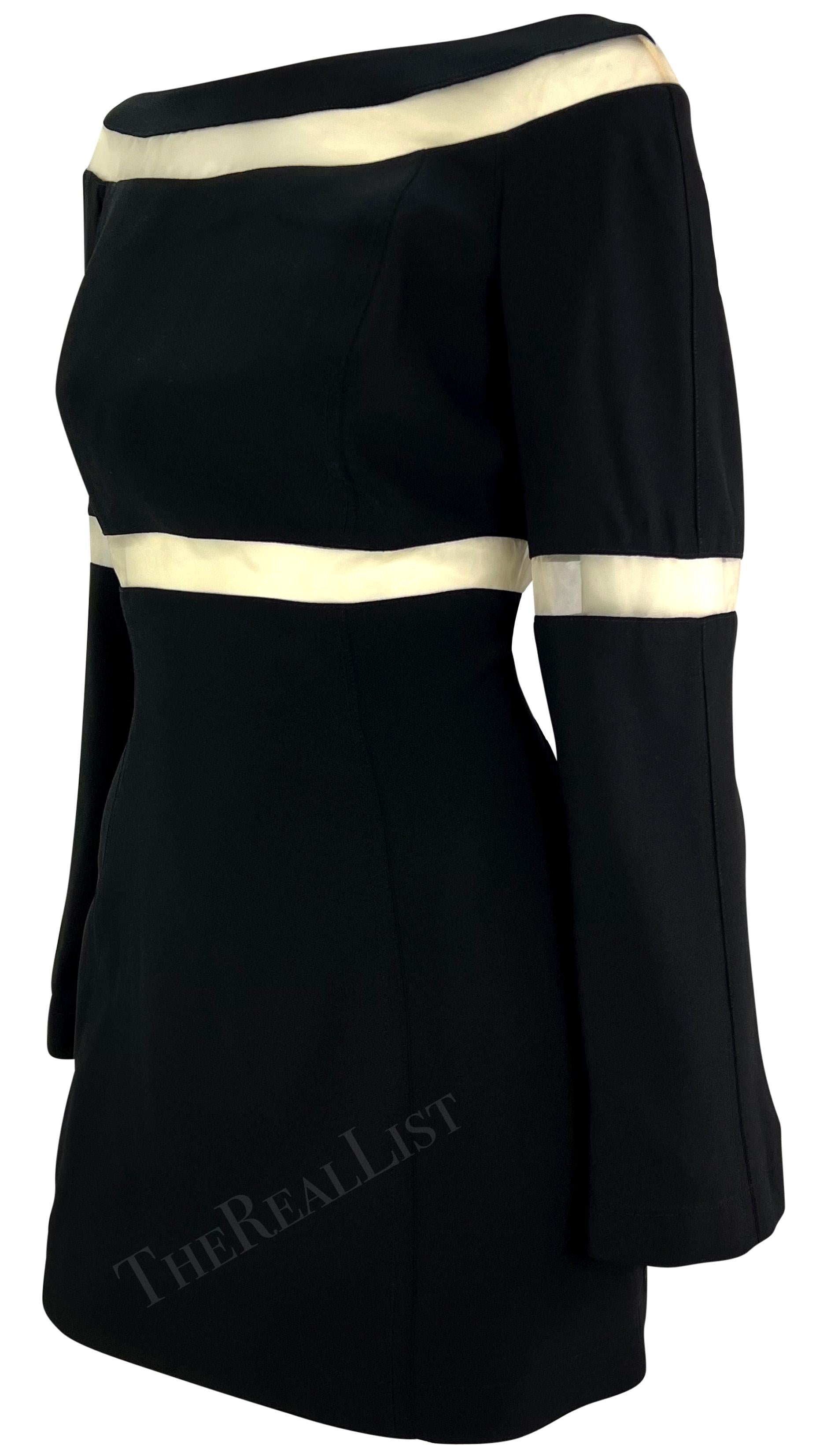 Nero A/I 1999 Thierry Mugler - Piccolo mini abito nero con pannello a rete trasparente in vendita