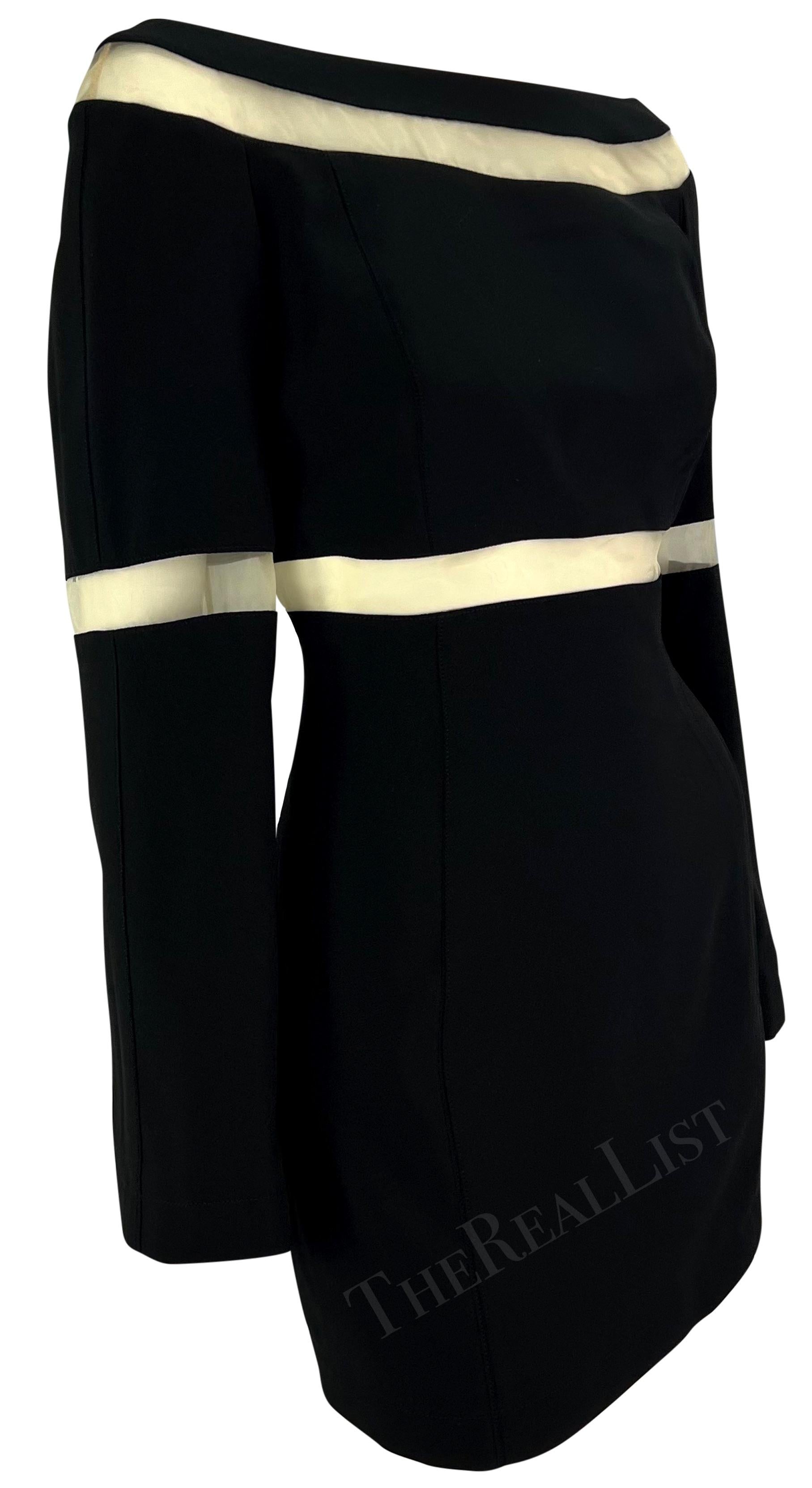 A/I 1999 Thierry Mugler - Piccolo mini abito nero con pannello a rete trasparente in vendita 3