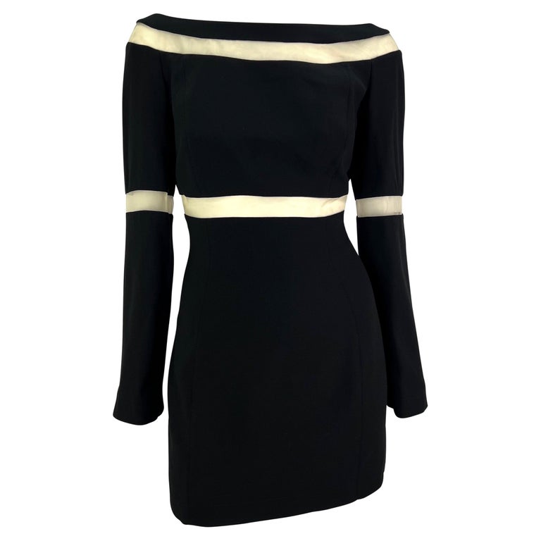 F/W 1999 Thierry Mugler Runway Sheer Mesh Panel Little Black Mini Dress For  Sale at 1stDibs