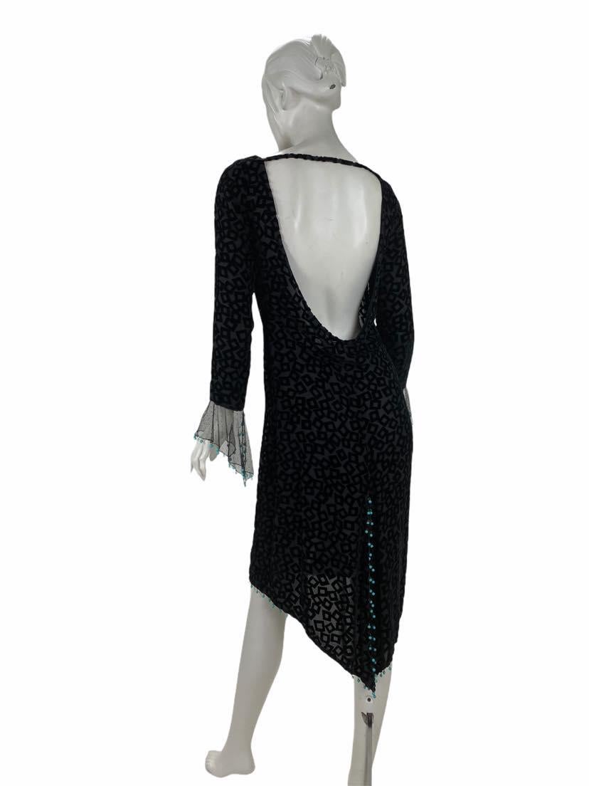 F/W 1999 Vintage Gianni Versace Couture Runway Black Devore Velvet Dress In Excellent Condition In Montgomery, TX